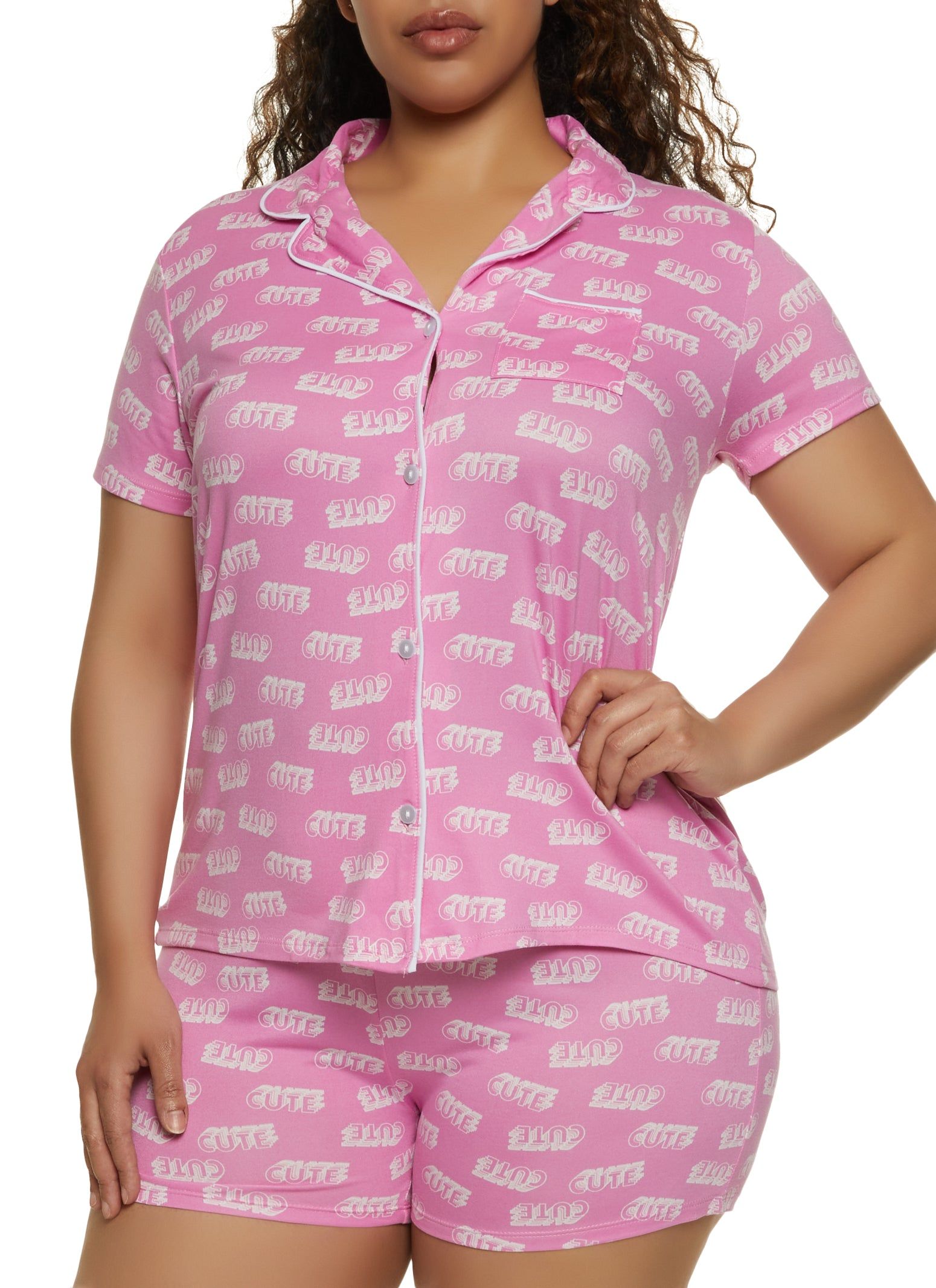 Plus Size Cute Print Pajama Shirt and Shorts sold by Rainbow