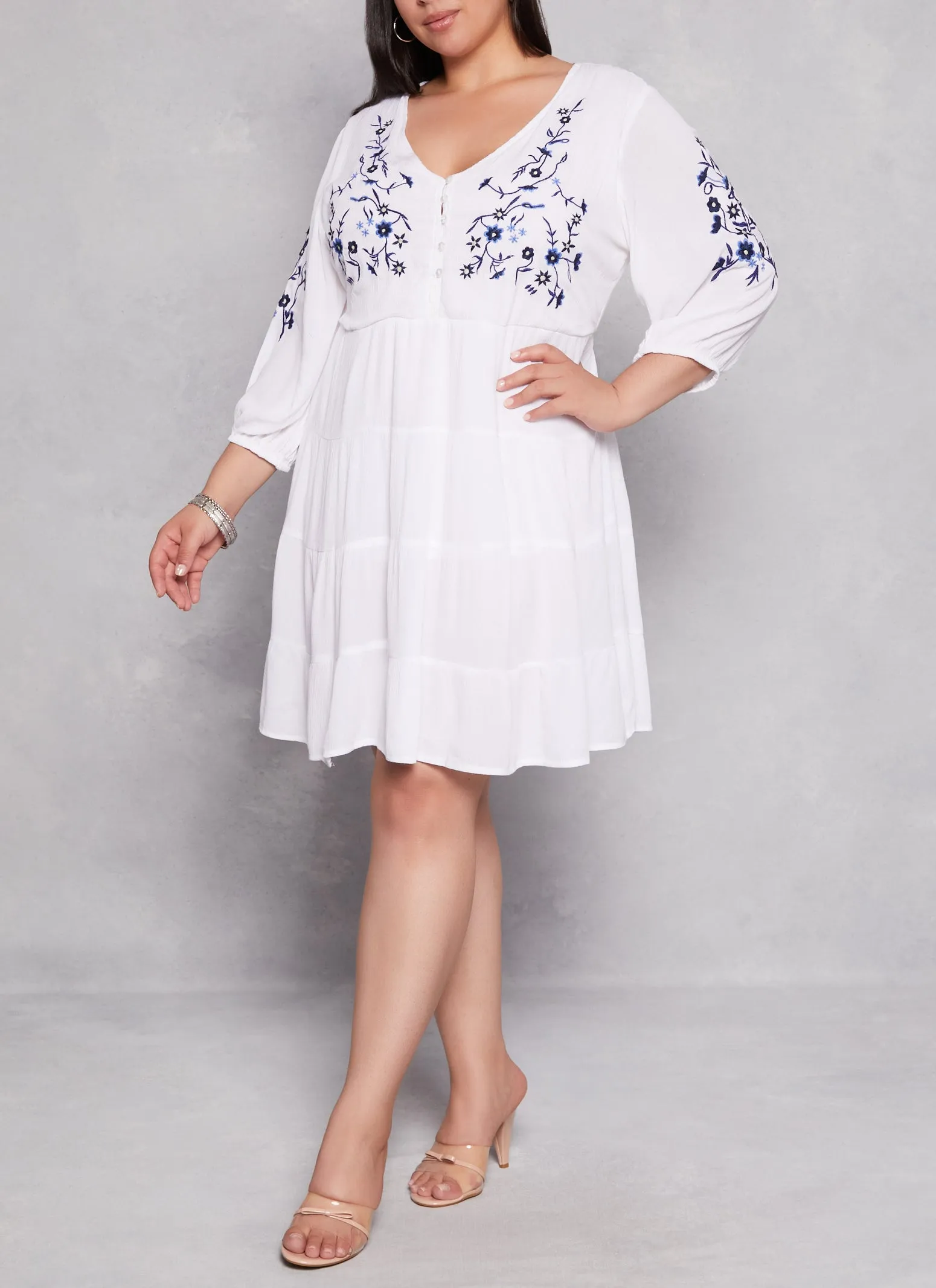 Plus Size Floral Embroidered Tiered Mini Dress sold by Rainbow product image thumbnail 2