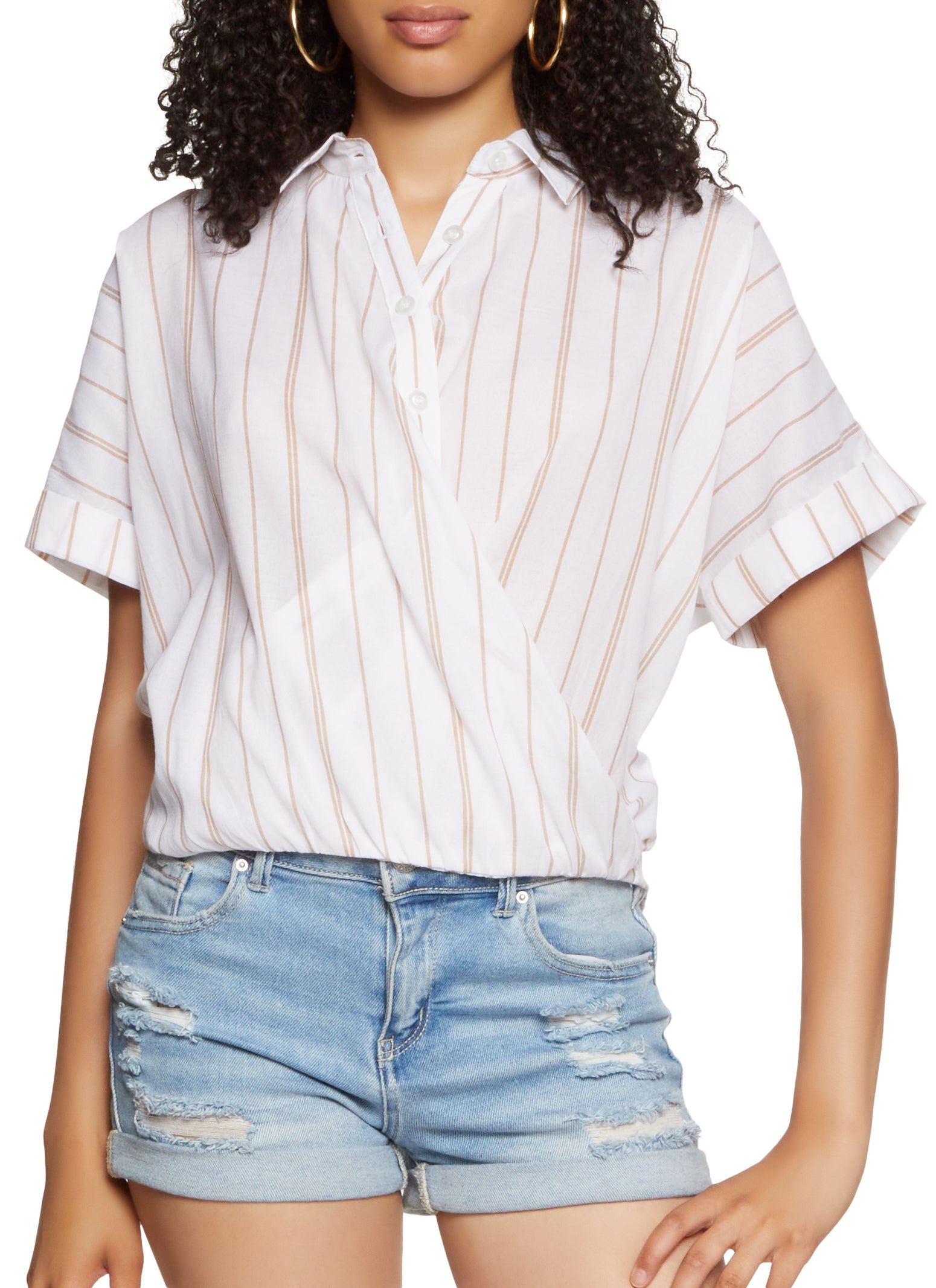 Striped Short Sleeve Wrap Shirt sold by Rainbow