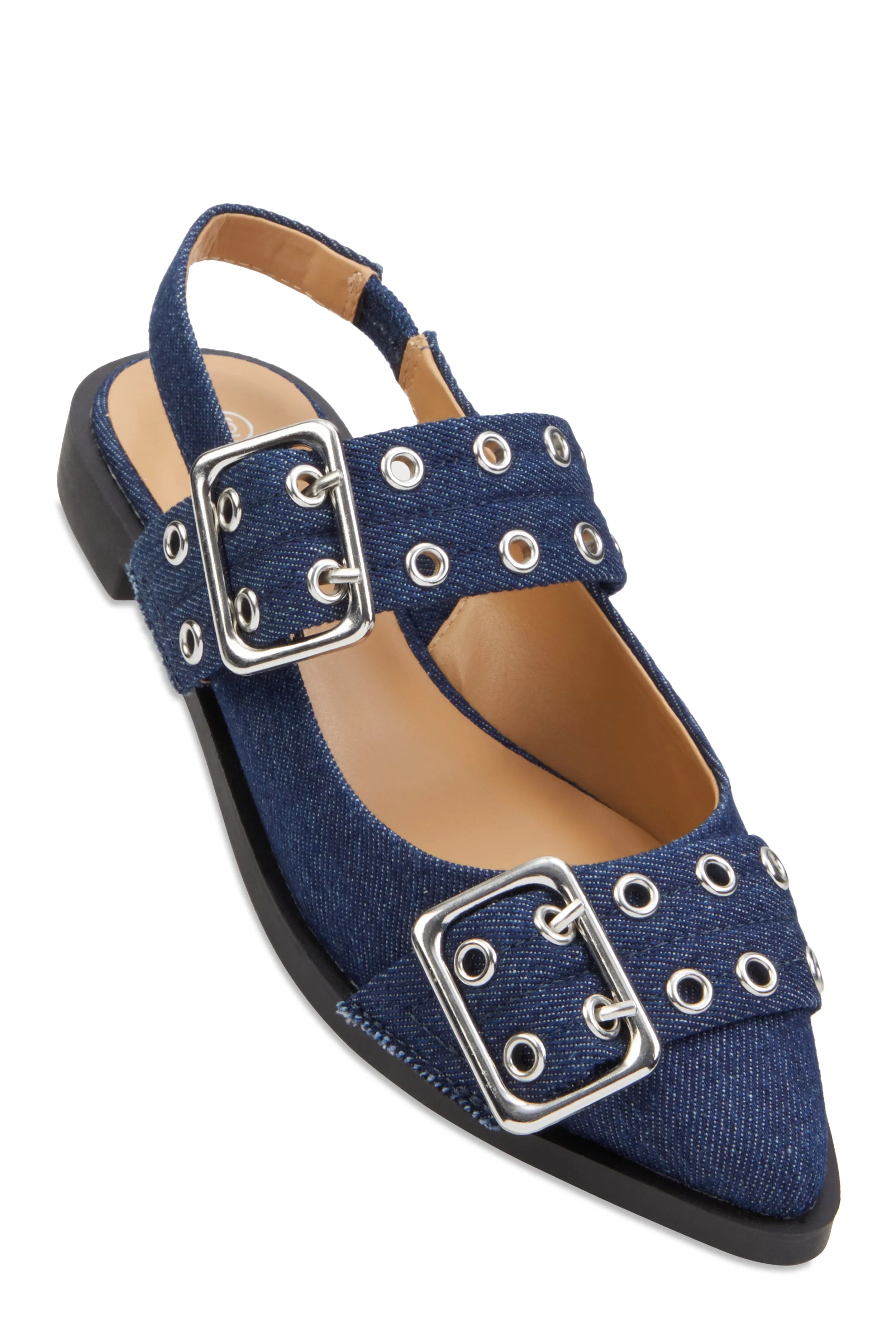 Pointed Toe Double Buckle Slingback Flats sold by Rainbow