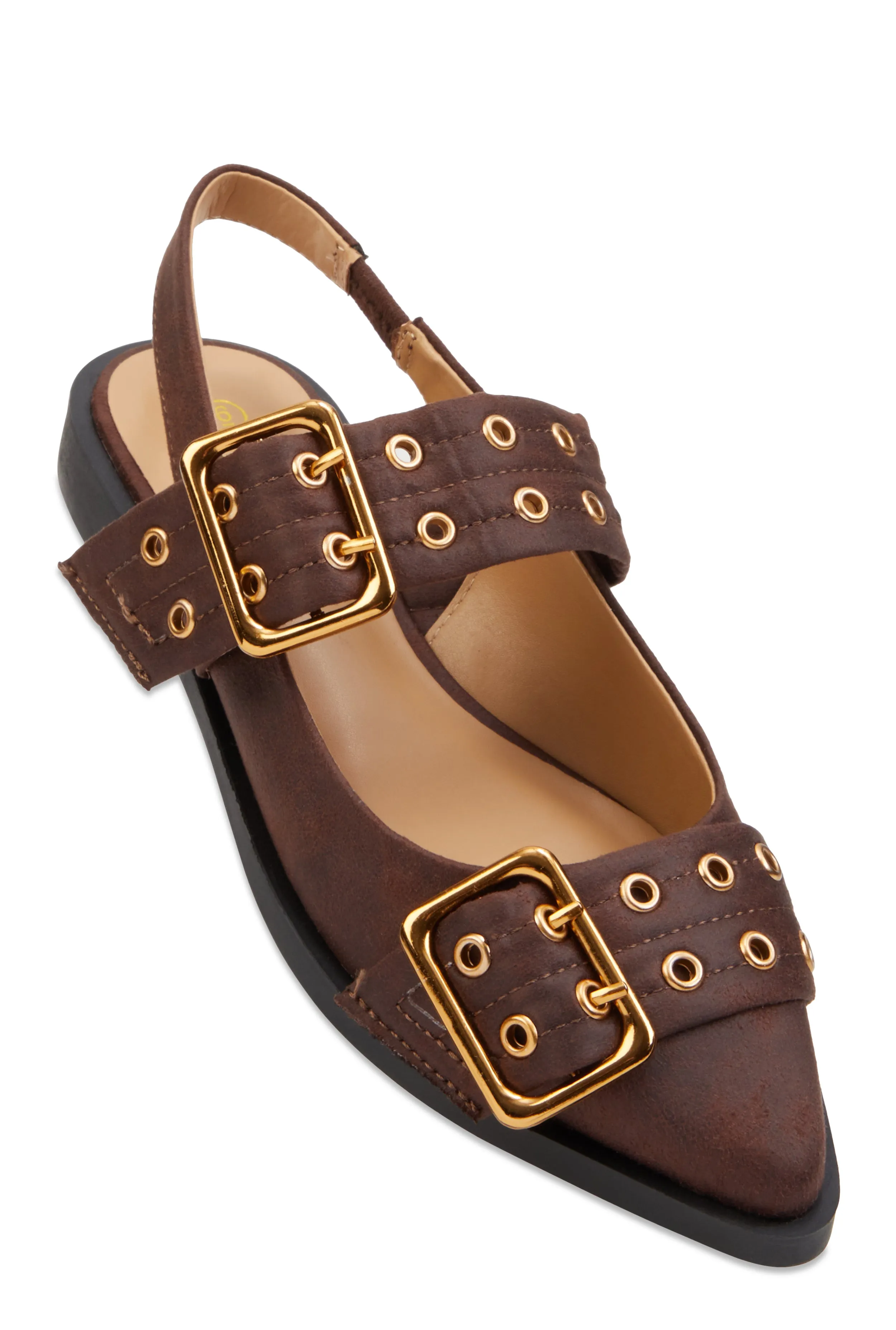 Pointed Toe Double Buckle Slingback Flats sold by Rainbow