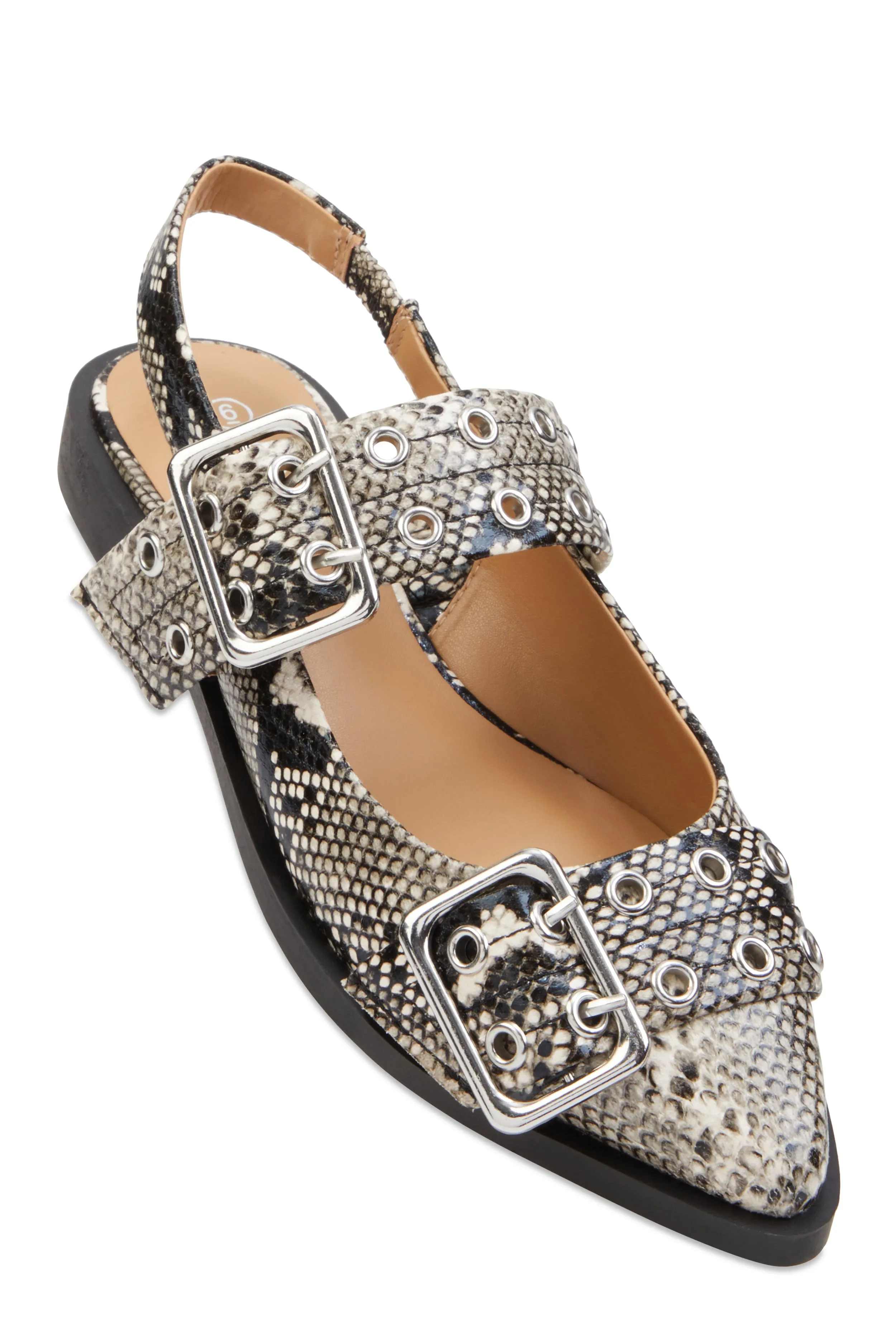 Pointed Toe Double Buckle Slingback Flats sold by Rainbow