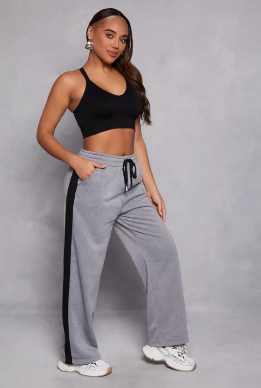 Fleece Stripe Detail High Waist Sweatpants sold by Rainbow