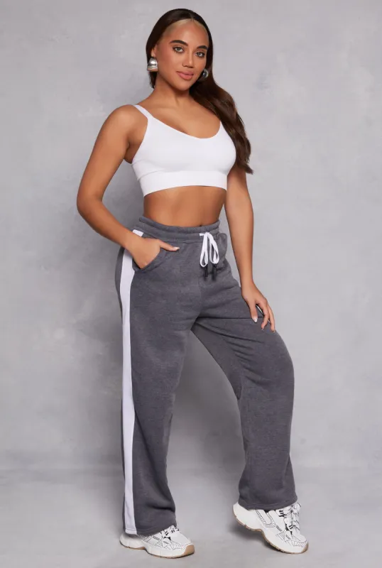 Fleece Stripe Detail High Waist Sweatpants sold by Rainbow