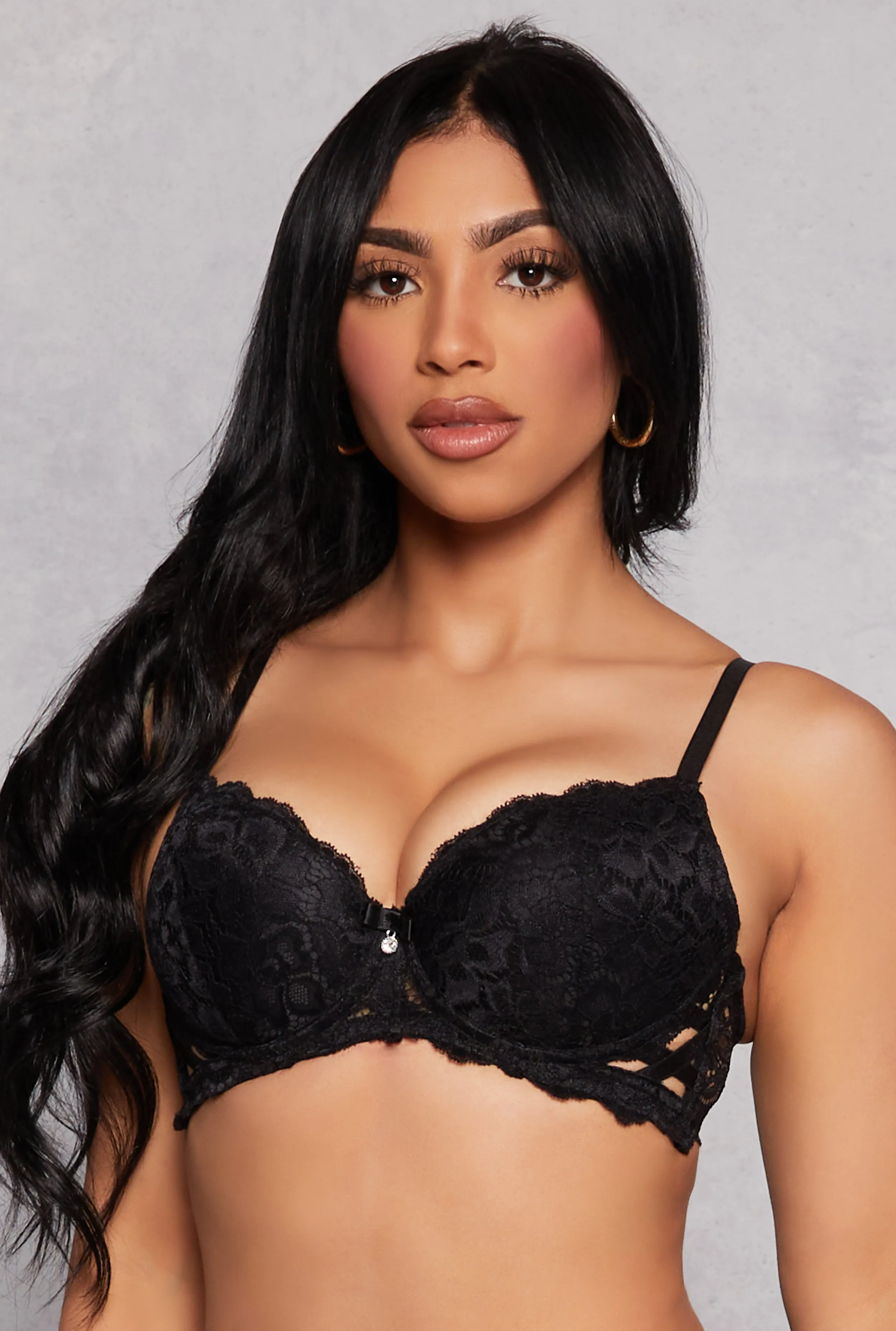 Caged Side Lace Plunge Bra sold by Rainbow