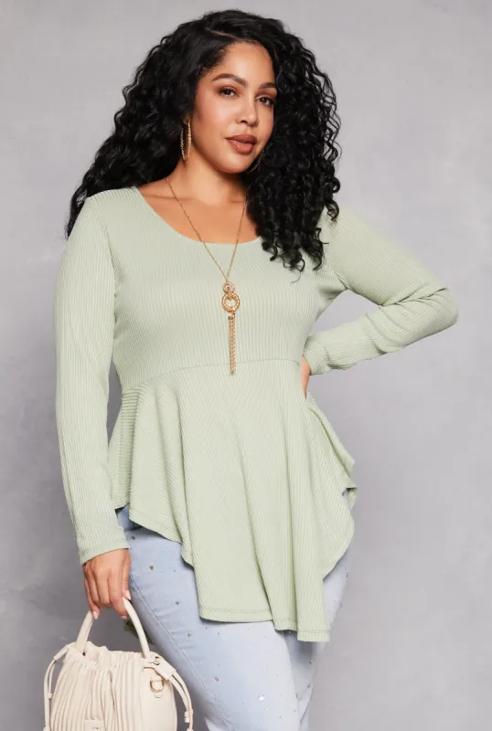 Plus Size Ribbed Knit Peplum Top with Necklace sold by Rainbow