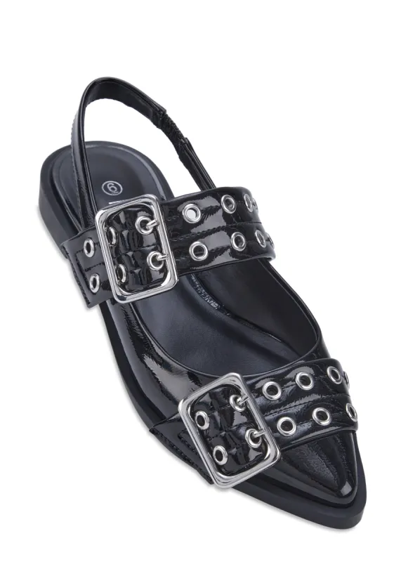 Pointed Toe Double Buckle Slingback Flats sold by Rainbow