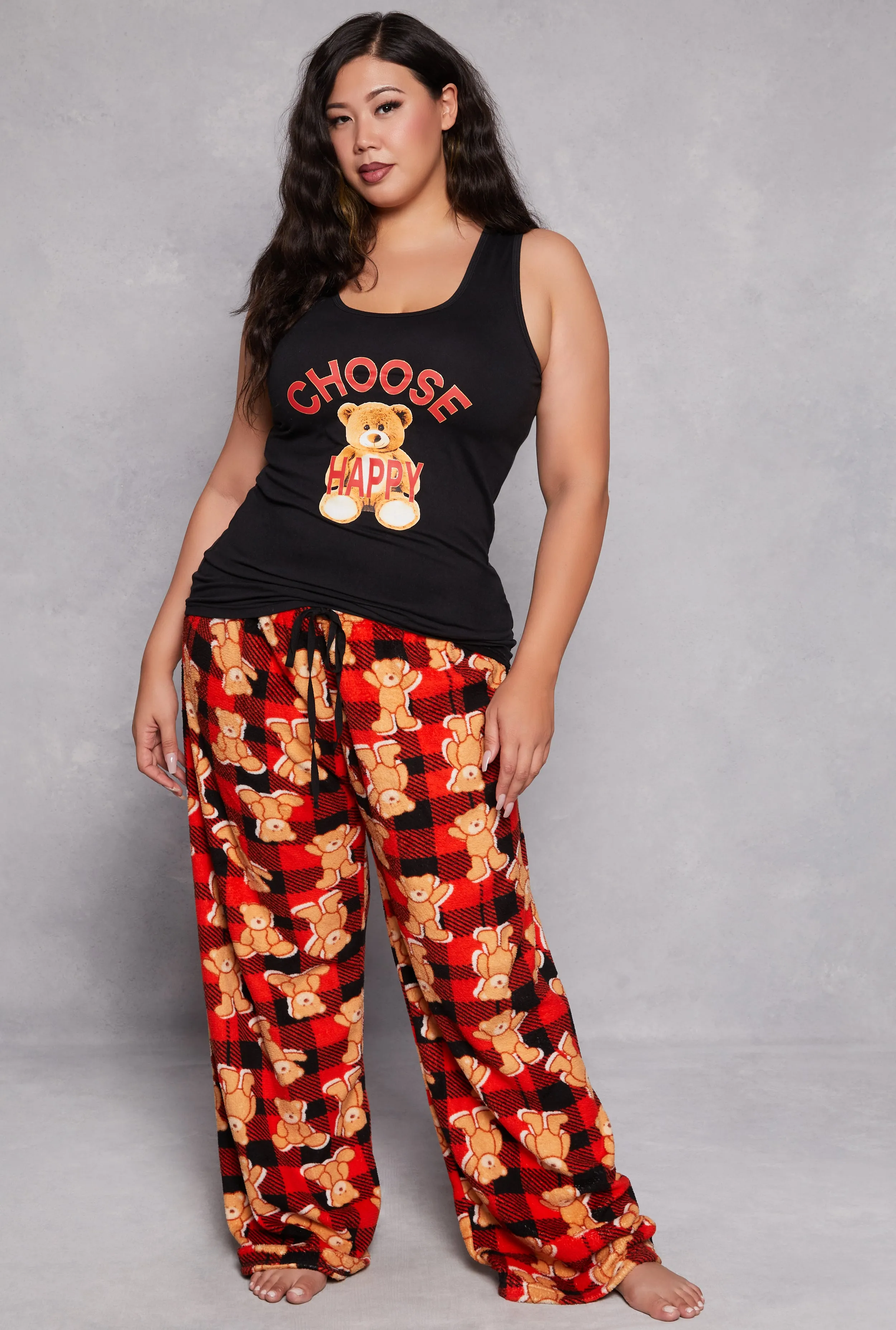 Plus Size Choose Happy Teddy Bear Pajama Tank Top and Pants sold by Rainbow