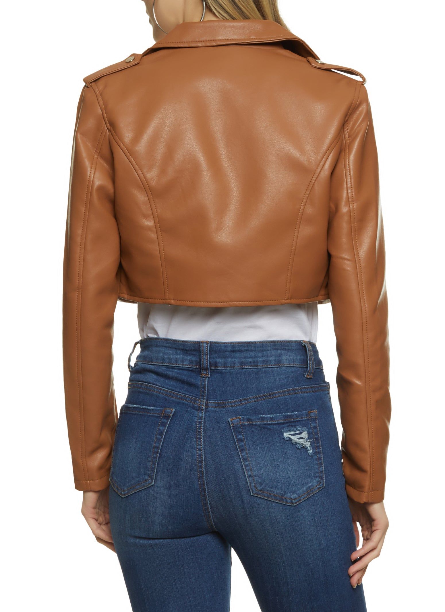 Faux Leather Zip Cropped Moto Jacket sold by Rainbow product image thumbnail 2