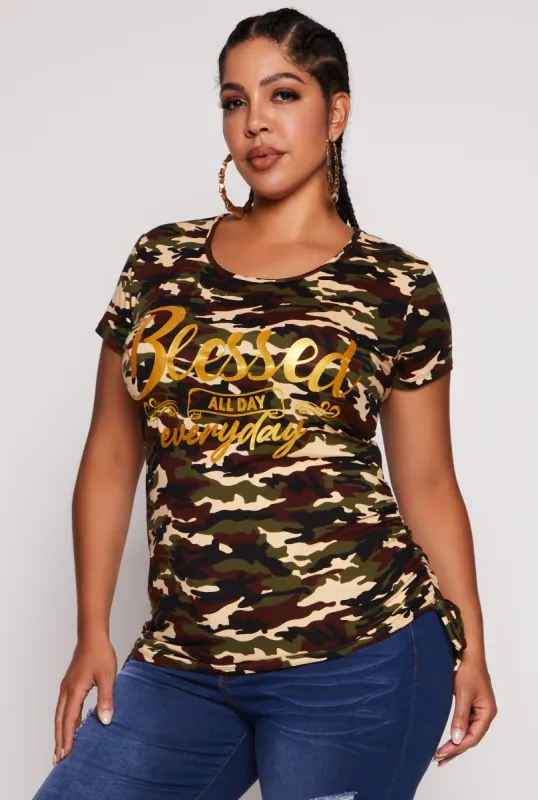 Plus Size Camo Blessed All Day Everyday Graphic Tee sold by Rainbow