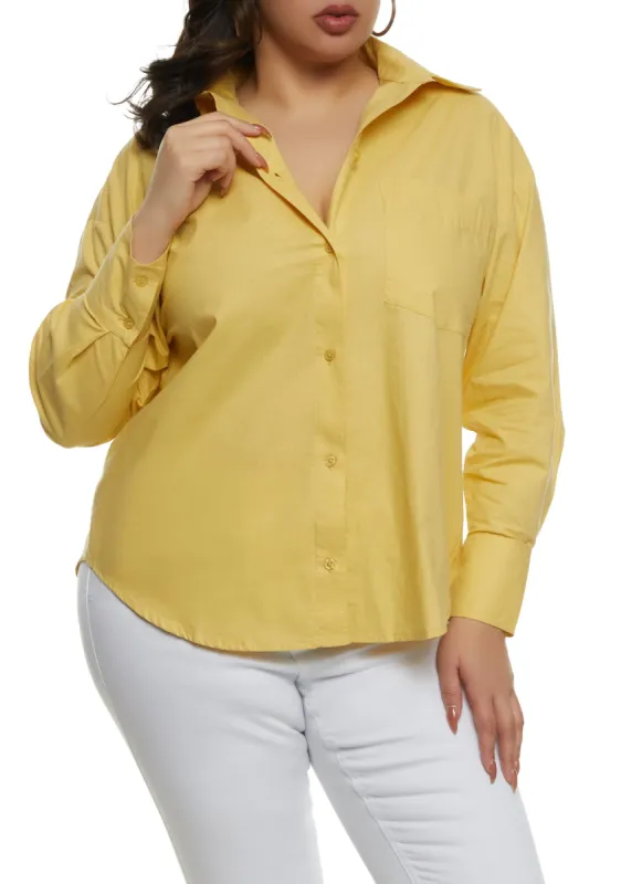 Plus Size Button Front Long Sleeve Shirt sold by Rainbow