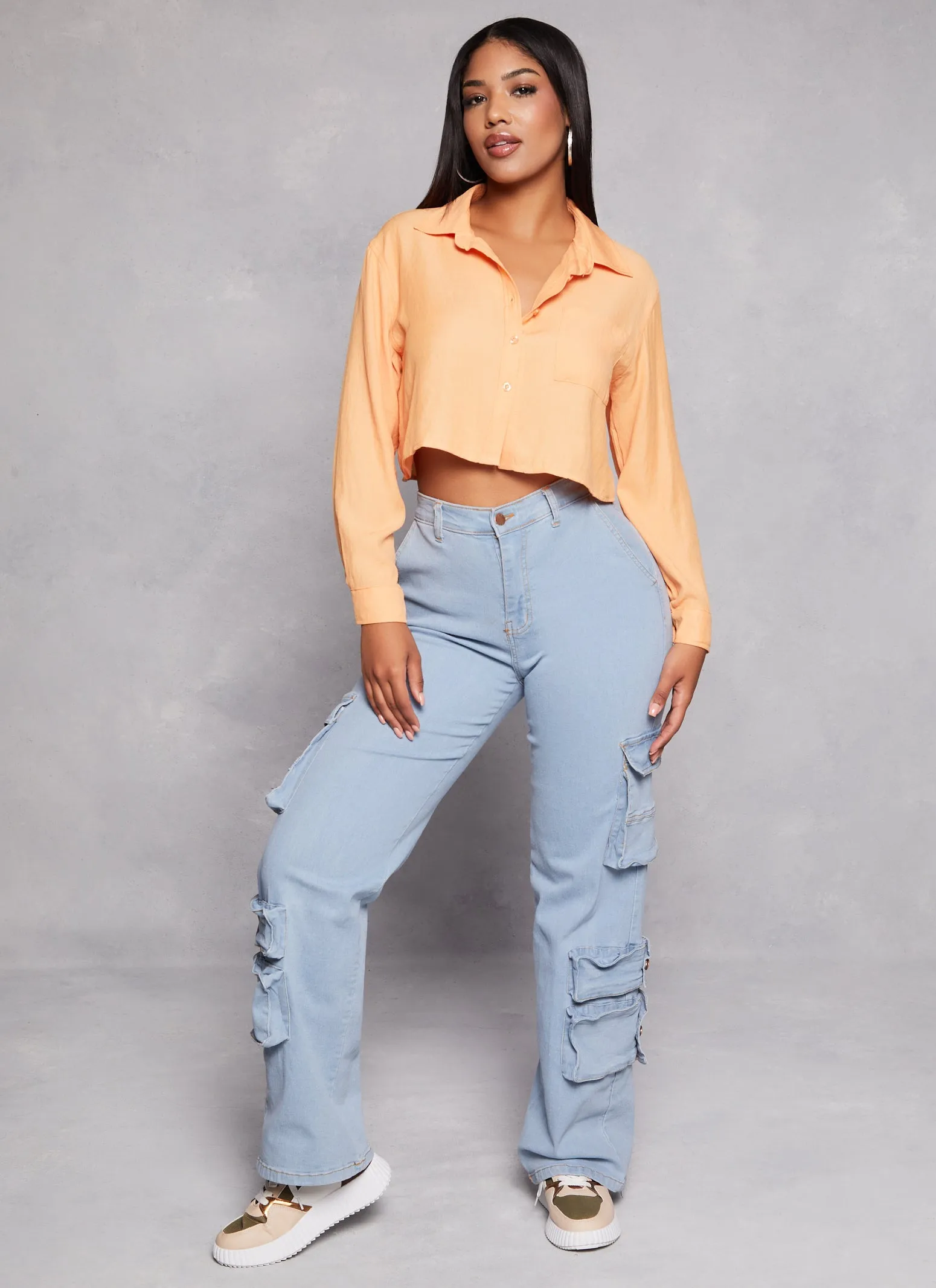 Poplin Cropped Button Front Shirt sold by Rainbow product image thumbnail 2