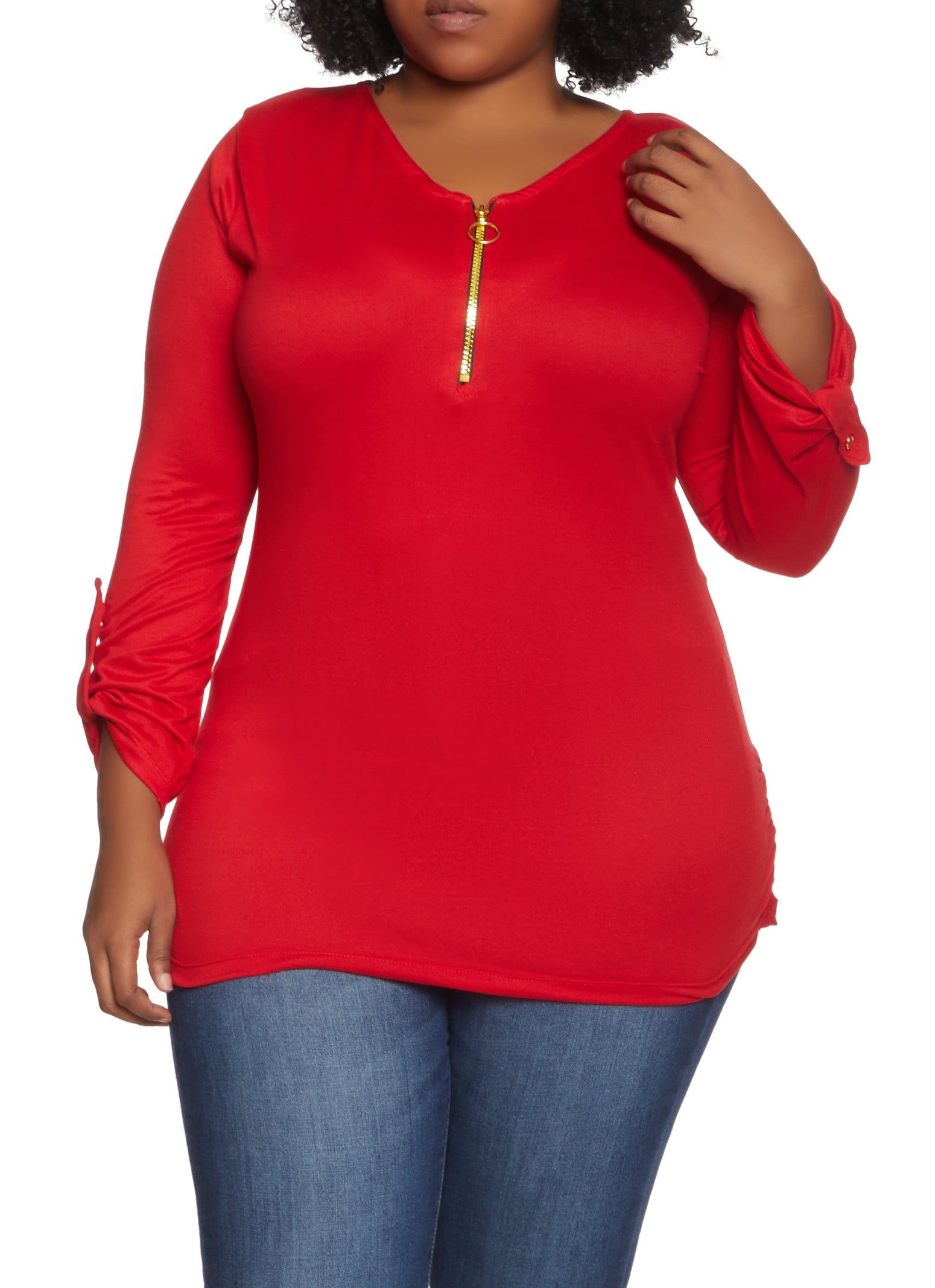 Plus Size Half Zip Basic Top sold by Rainbow