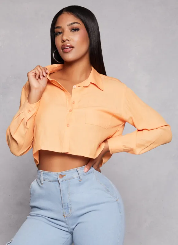 Poplin Cropped Button Front Shirt sold by Rainbow