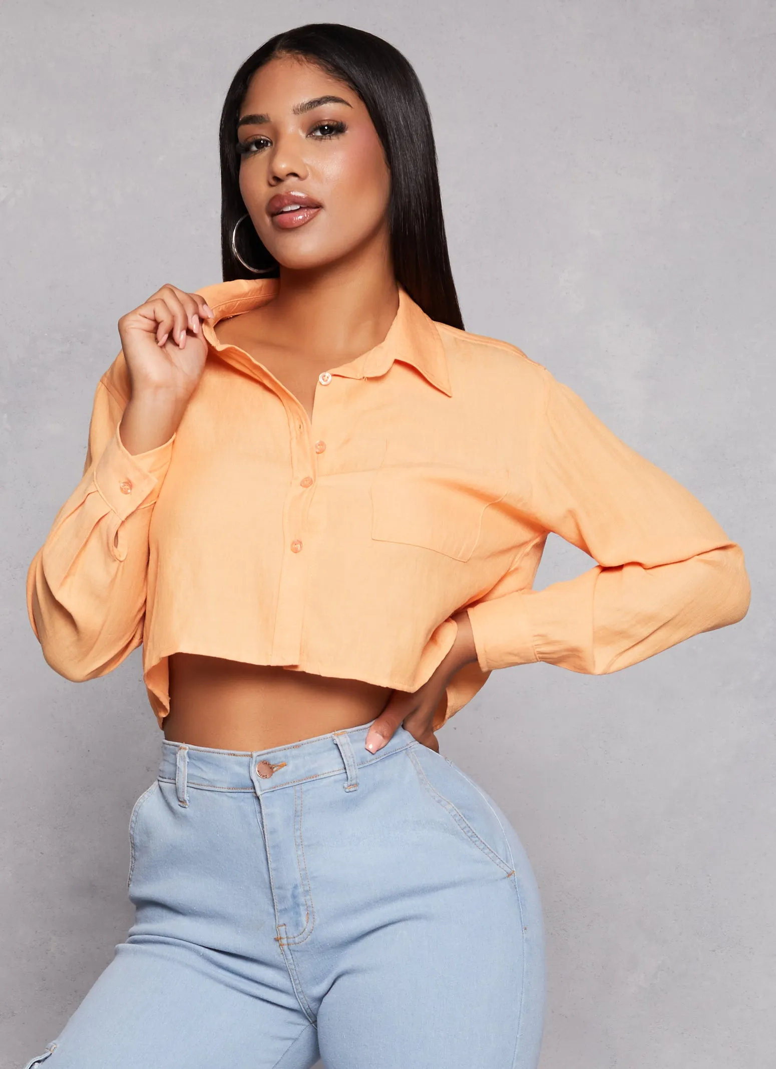 Poplin Cropped Button Front Shirt sold by Rainbow