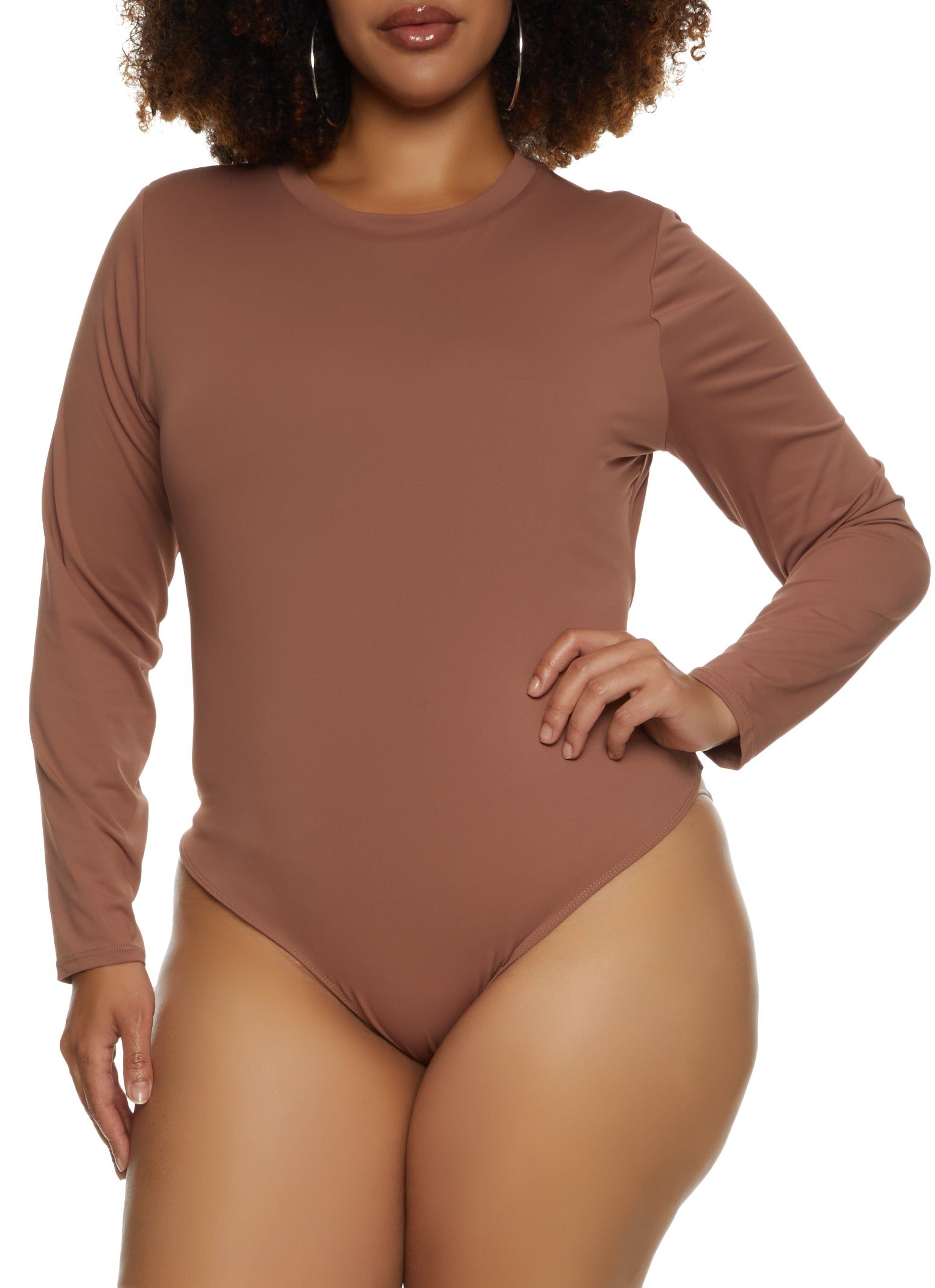 Plus Size Solid Long Sleeve Bodysuit sold by Rainbow
