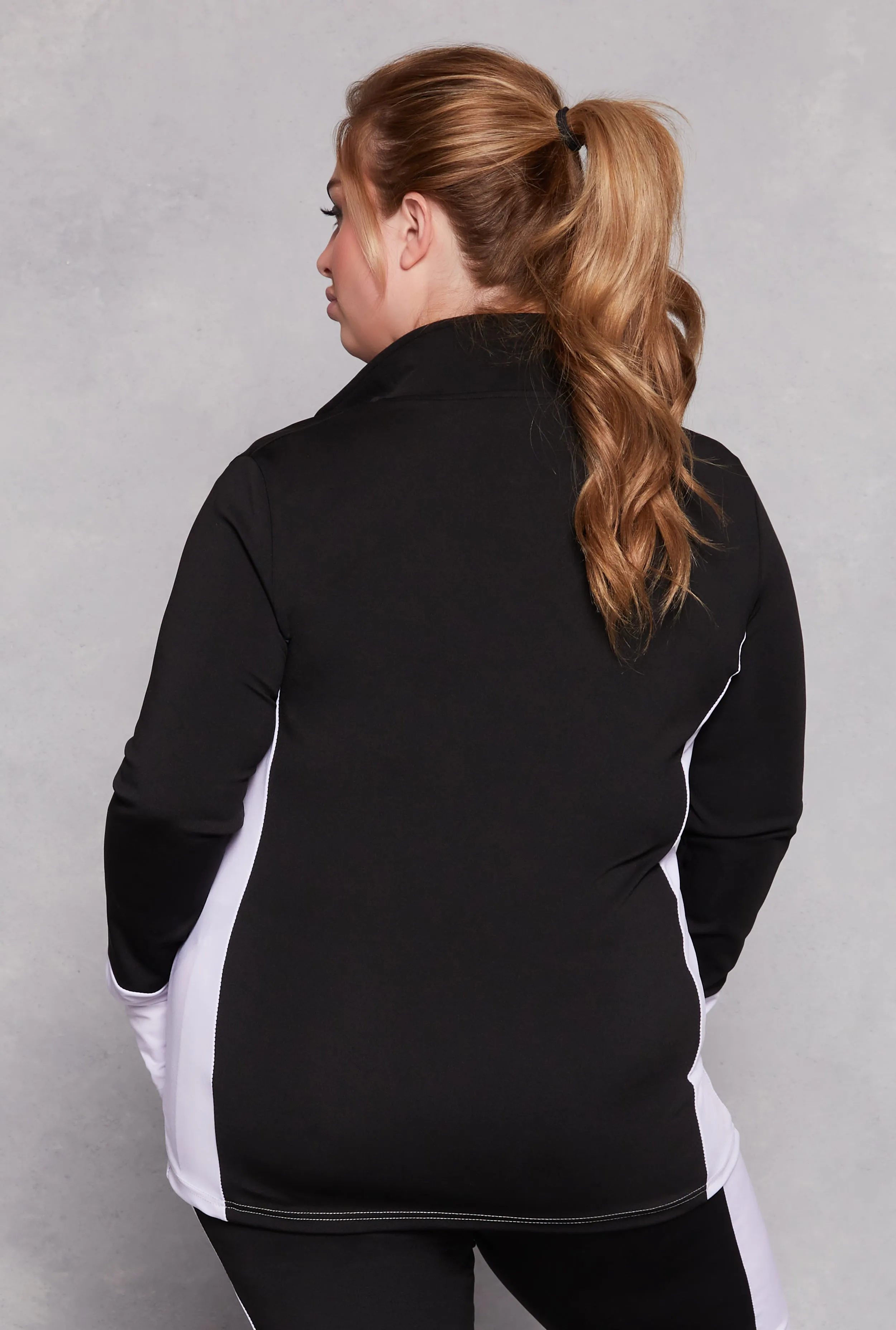 Plus Size Color Blocked Mock Neck Track Jacket sold by Rainbow product image thumbnail 3