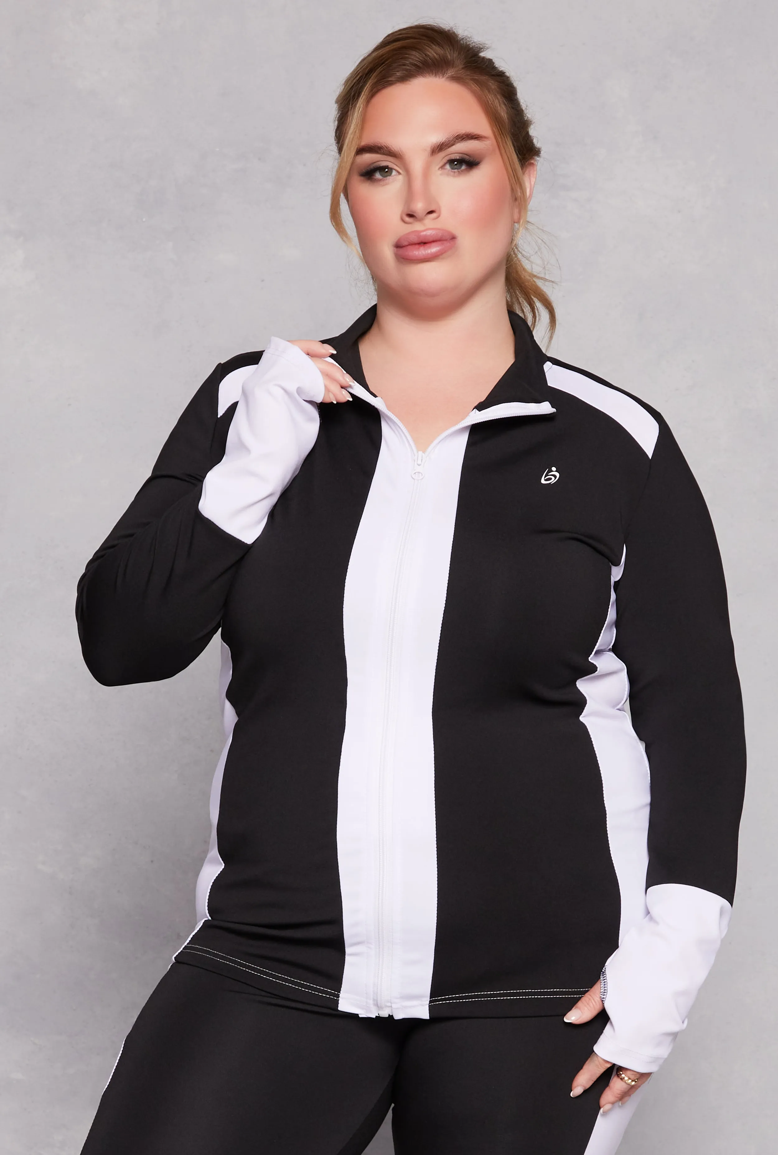 Plus Size Color Blocked Mock Neck Track Jacket sold by Rainbow