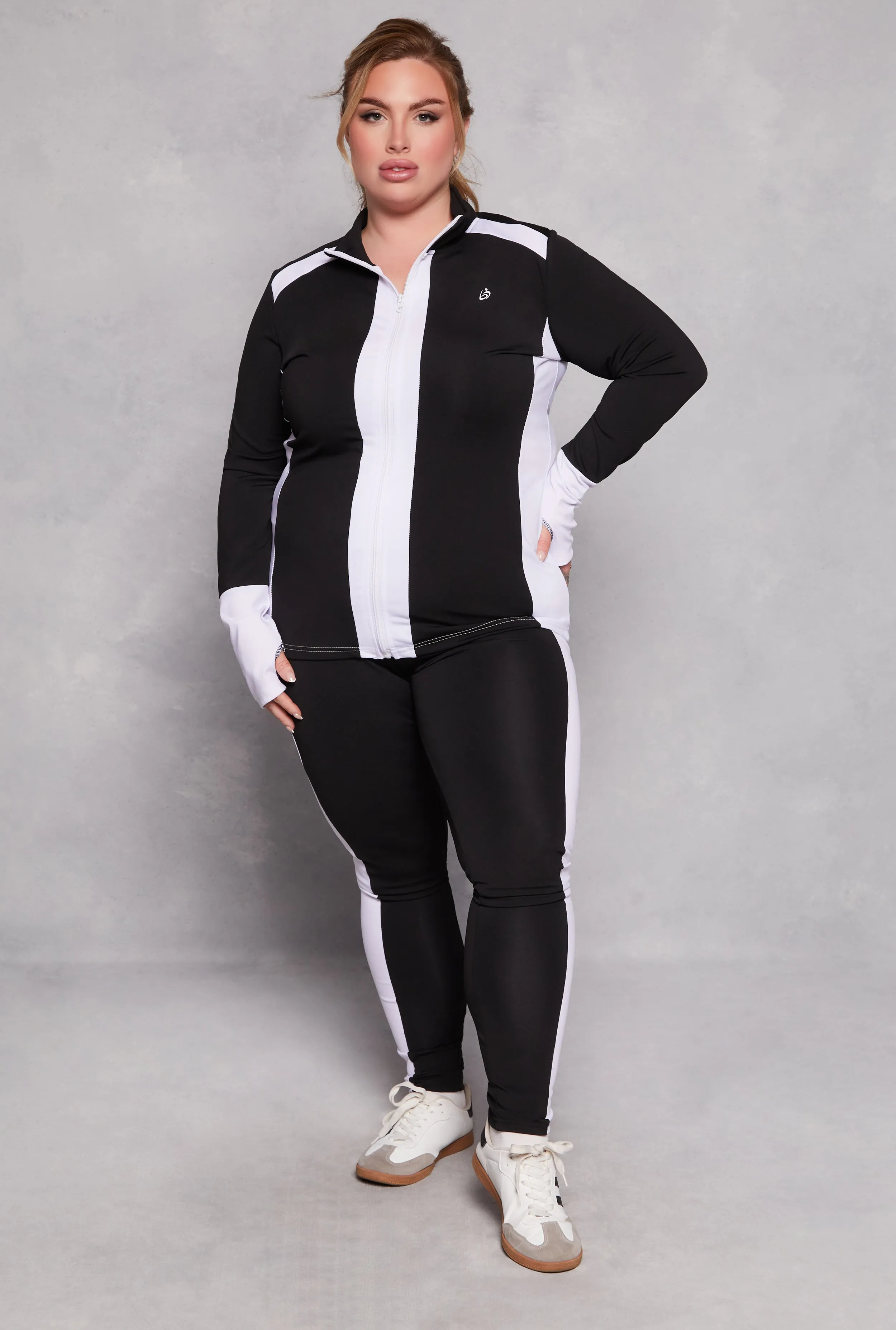 Plus Size Color Blocked Mock Neck Track Jacket sold by Rainbow product image thumbnail 2
