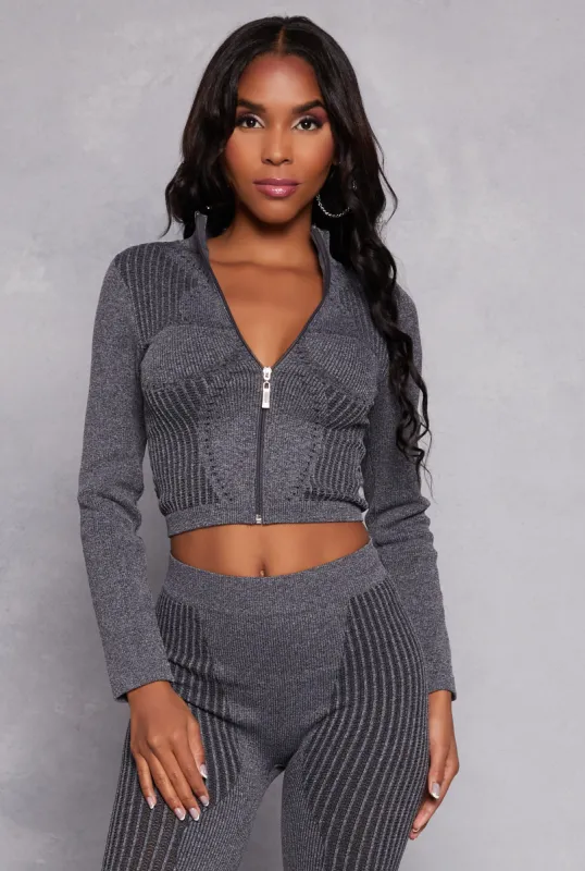 Seamless Laser Cut Detail Cropped Track Jacket sold by Rainbow