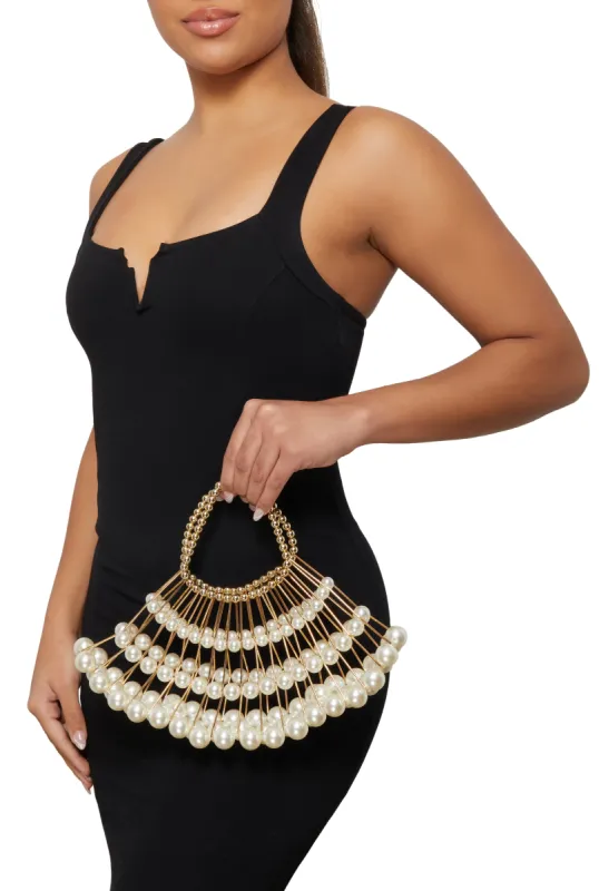 Faux Pearl Metallic Caged Clutch sold by Rainbow