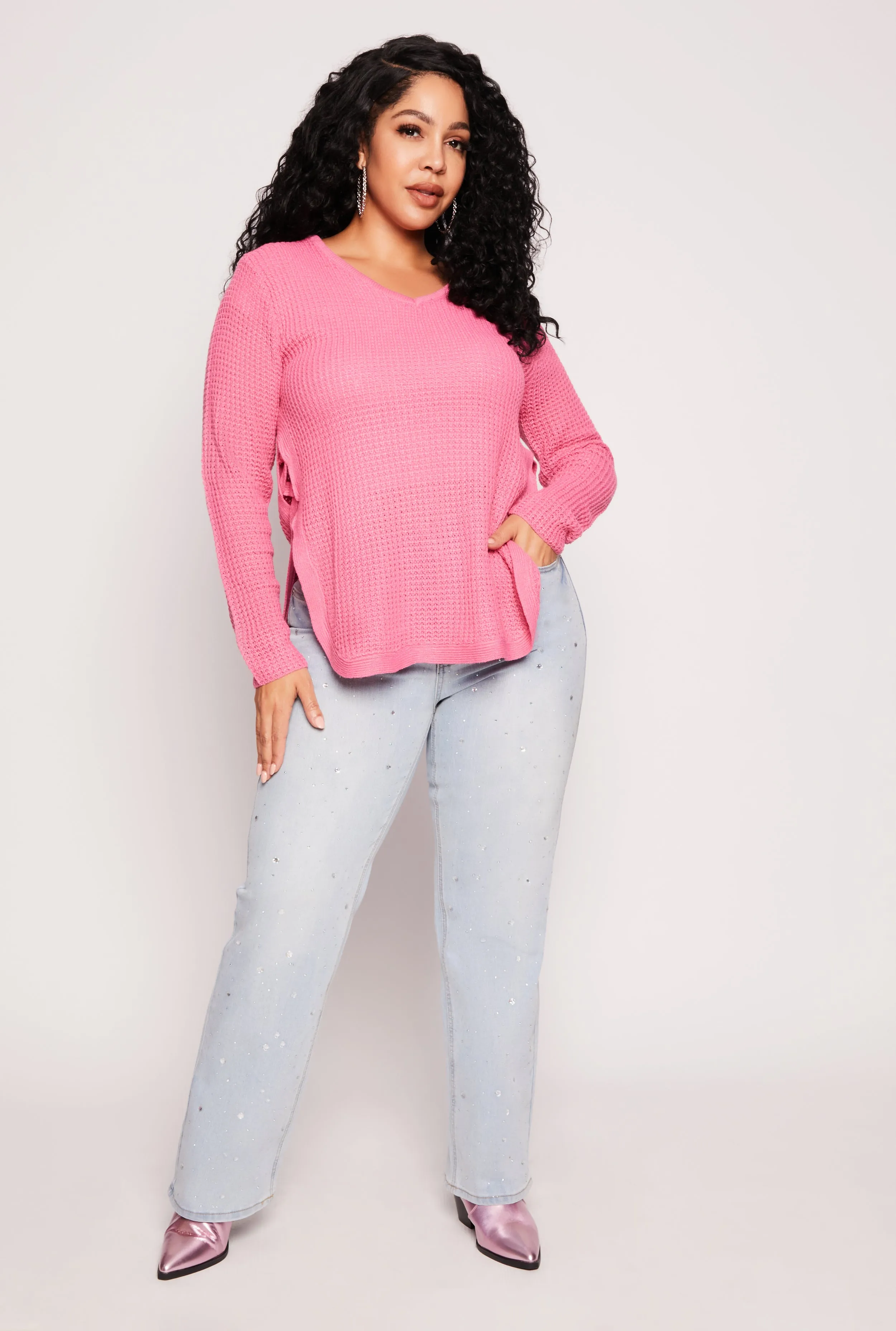 Plus Size Waffle Knit Caged Side Sweater sold by Rainbow product image thumbnail 2