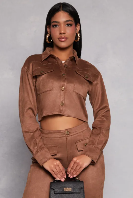 Faux Suede Cropped Shirt sold by Rainbow