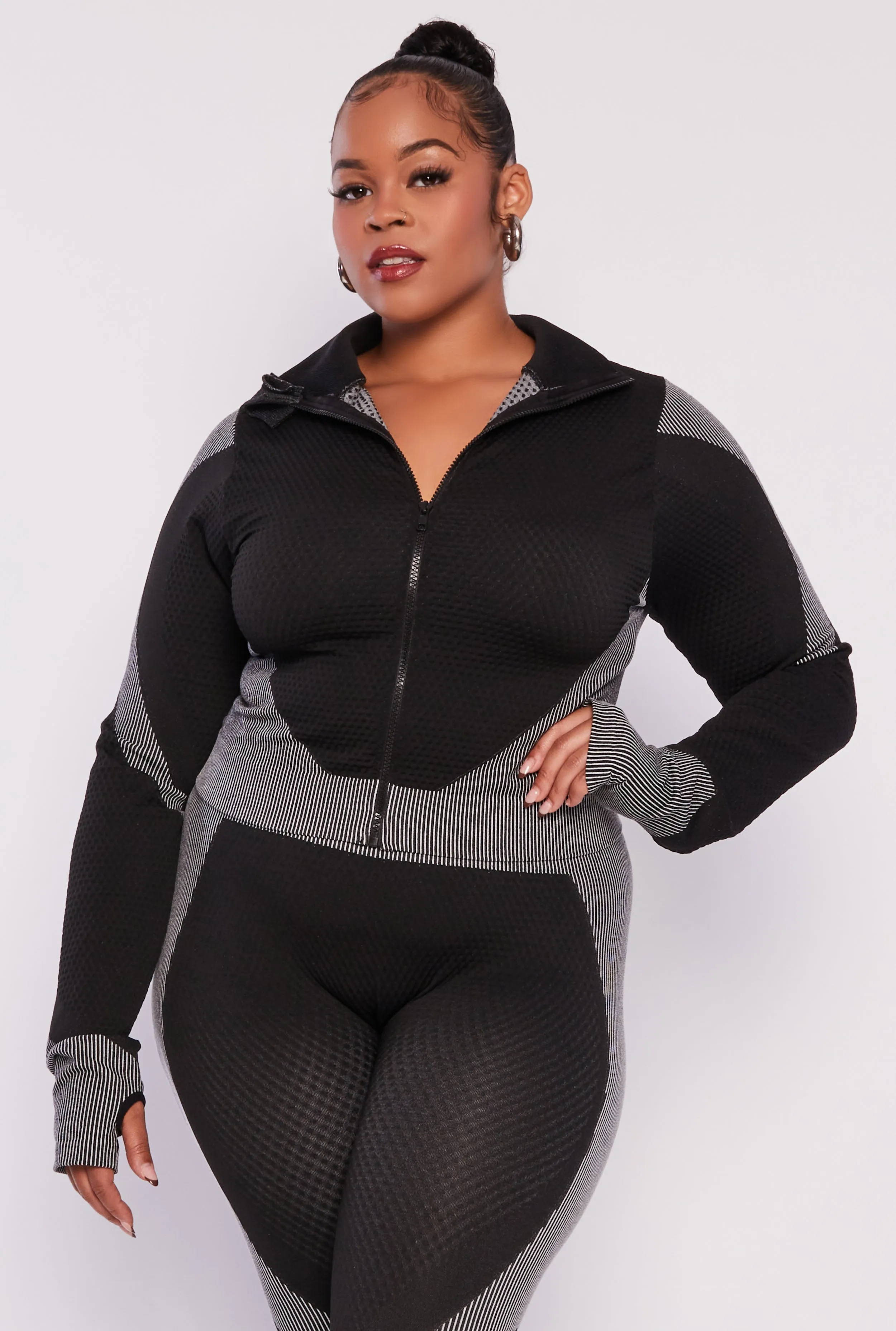 Plus Size Seamless Two Tone Track Jacket sold by Rainbow