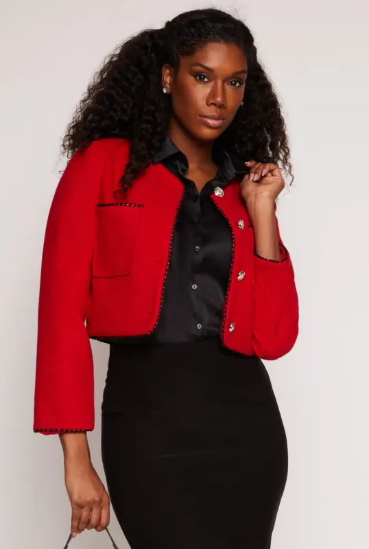 Tweed Contrast Stitch Button Front Blazer sold by Rainbow