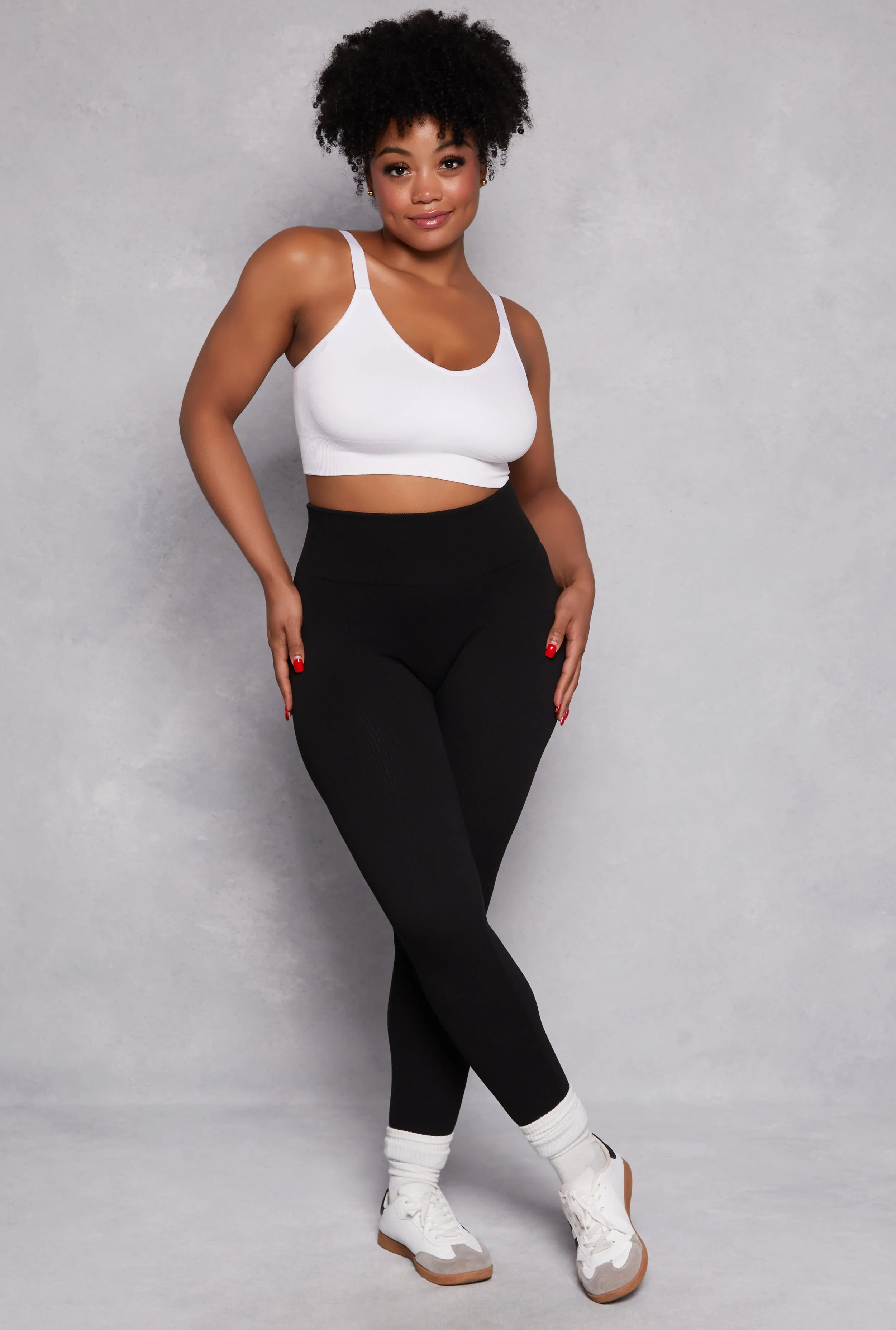 Plus Size Seamless Rib Knit High Waisted Leggings sold by Rainbow