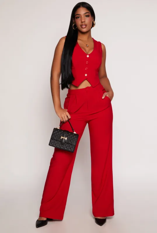 Pleated High Waisted Wide Leg Pants sold by Rainbow