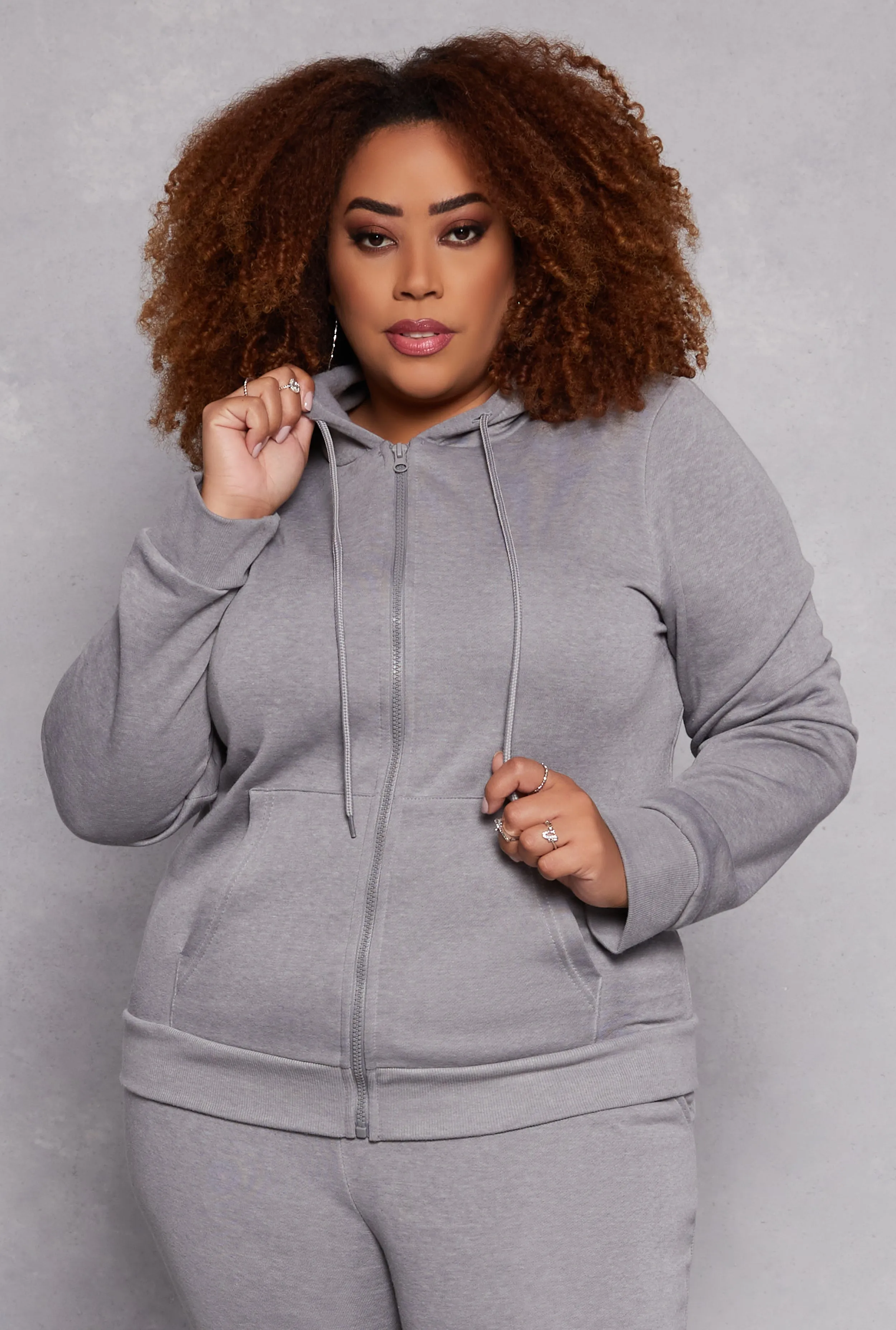 Plus Size Fleece Zip Front Hoodie sold by Rainbow