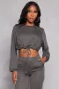 Daisy Drawstring Hem Long Sleeve Crop Top sold by Rainbow