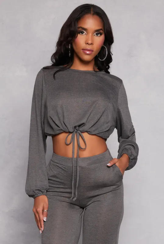 Daisy Drawstring Hem Long Sleeve Crop Top sold by Rainbow