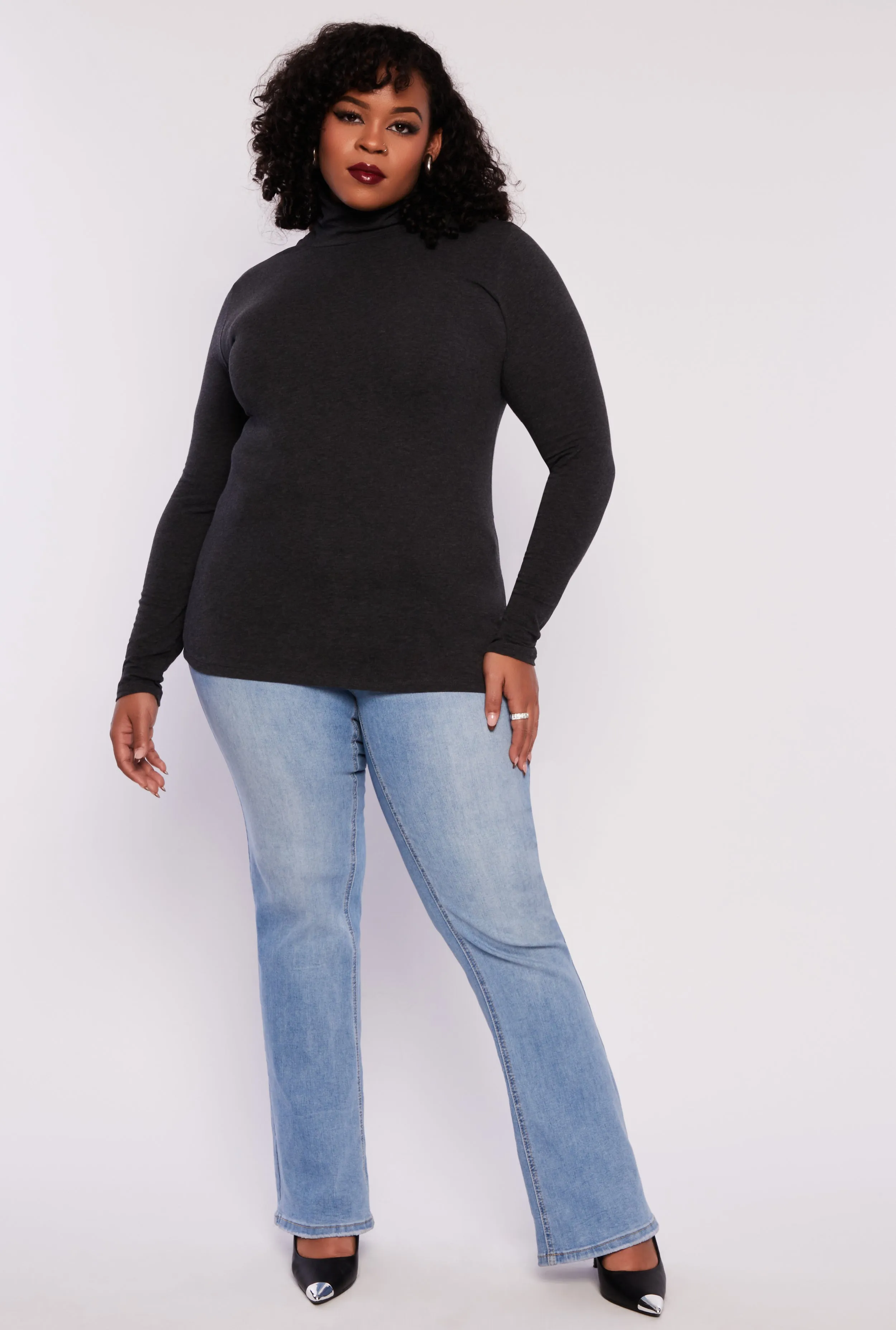 Plus Size Ruched Mock Neck T Shirt sold by Rainbow product image thumbnail 2