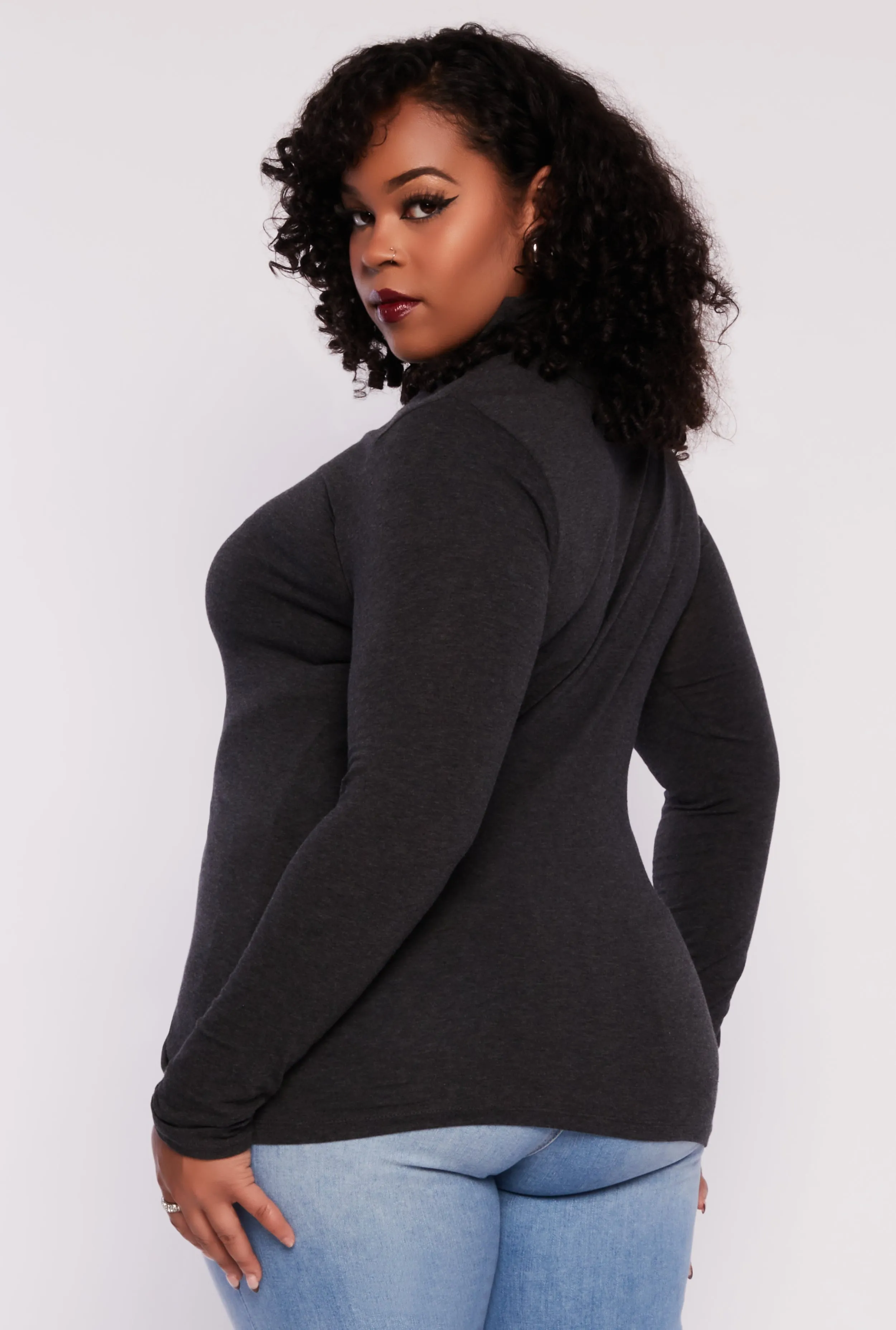 Plus Size Ruched Mock Neck T Shirt sold by Rainbow product image thumbnail 3