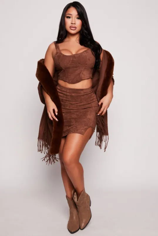 Faux Fur Collar Fringe Ruana sold by Rainbow
