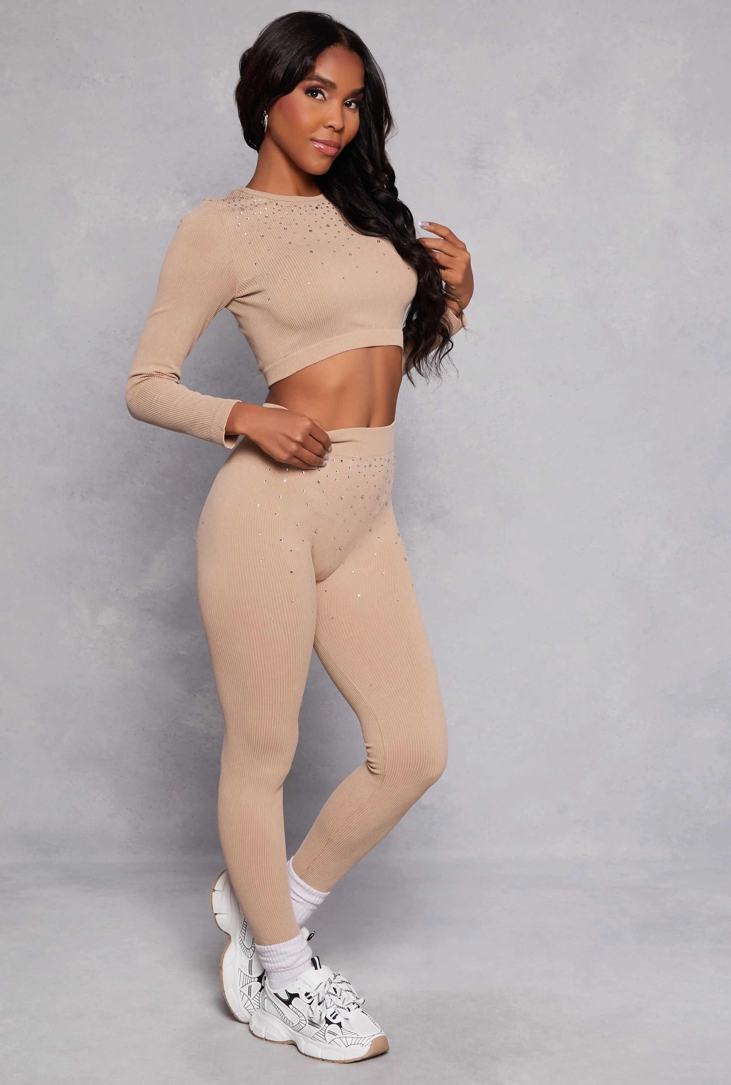 Seamless Rhinestone Ribbed Knit Crop Top sold by Rainbow product image thumbnail 2