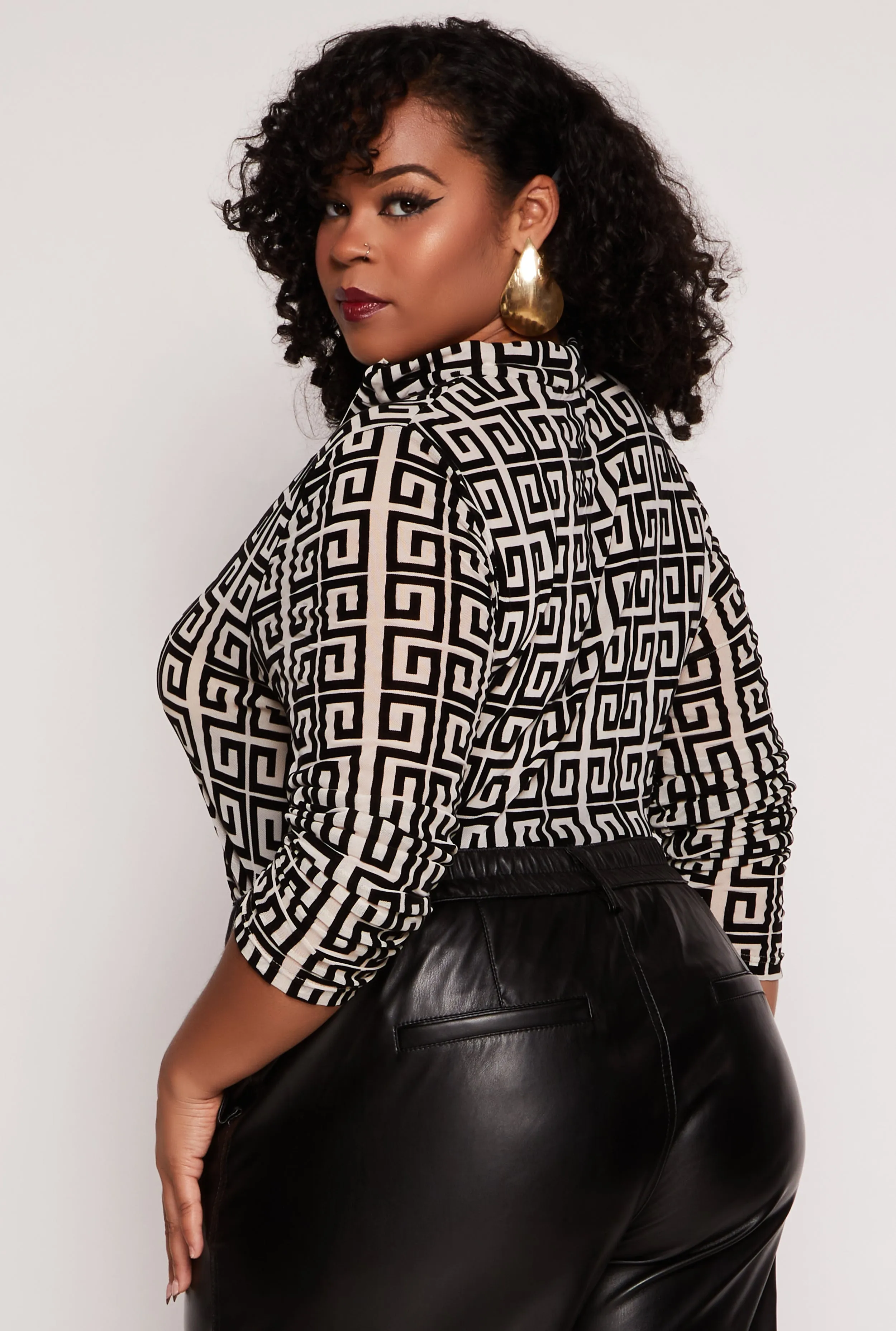 Plus Size Geometric Print Half Zip Bodysuit sold by Rainbow product image thumbnail 3