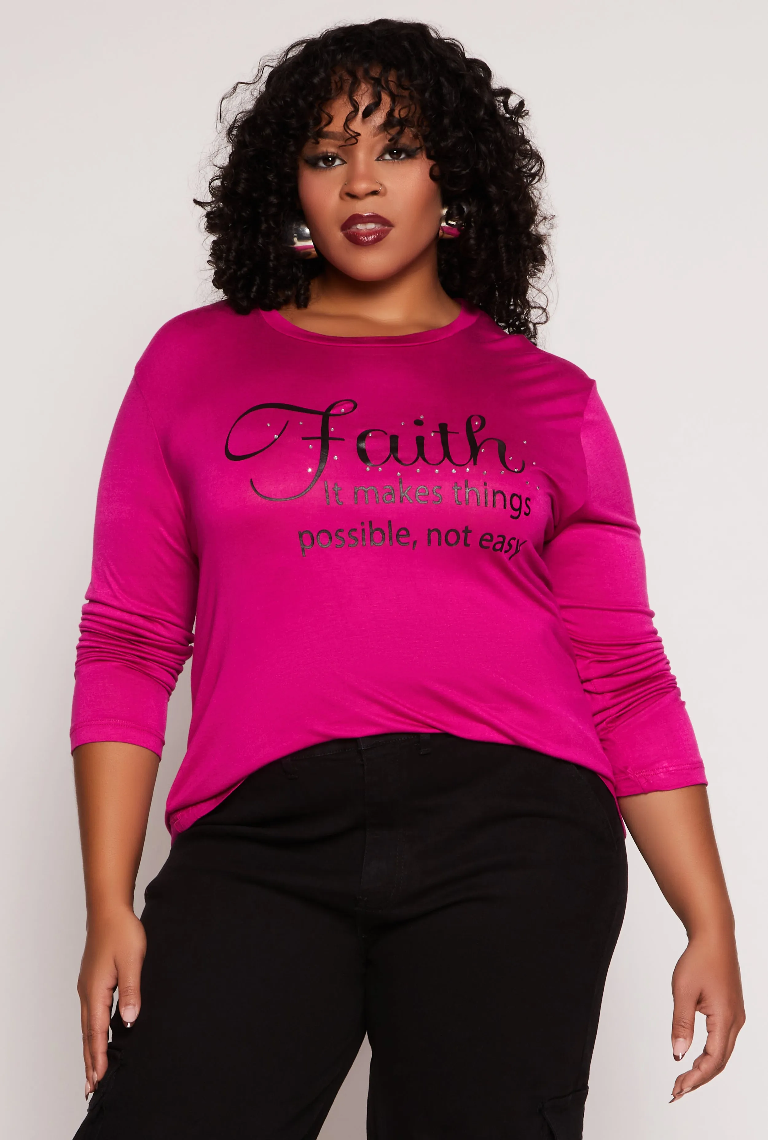 Plus Size Faith Rhinestone Graphic Tee sold by Rainbow