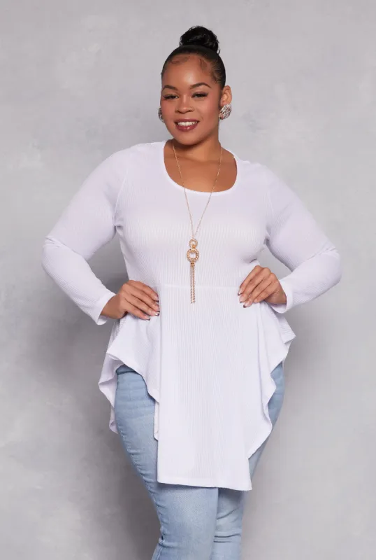 Plus Size Ribbed Knit Peplum Top with Necklace sold by Rainbow