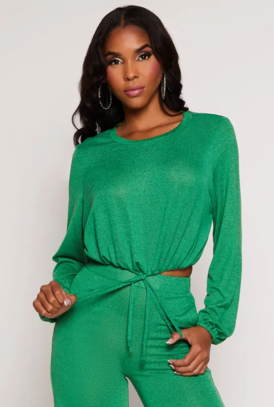 Daisy Drawstring Hem Long Sleeve Crop Top sold by Rainbow