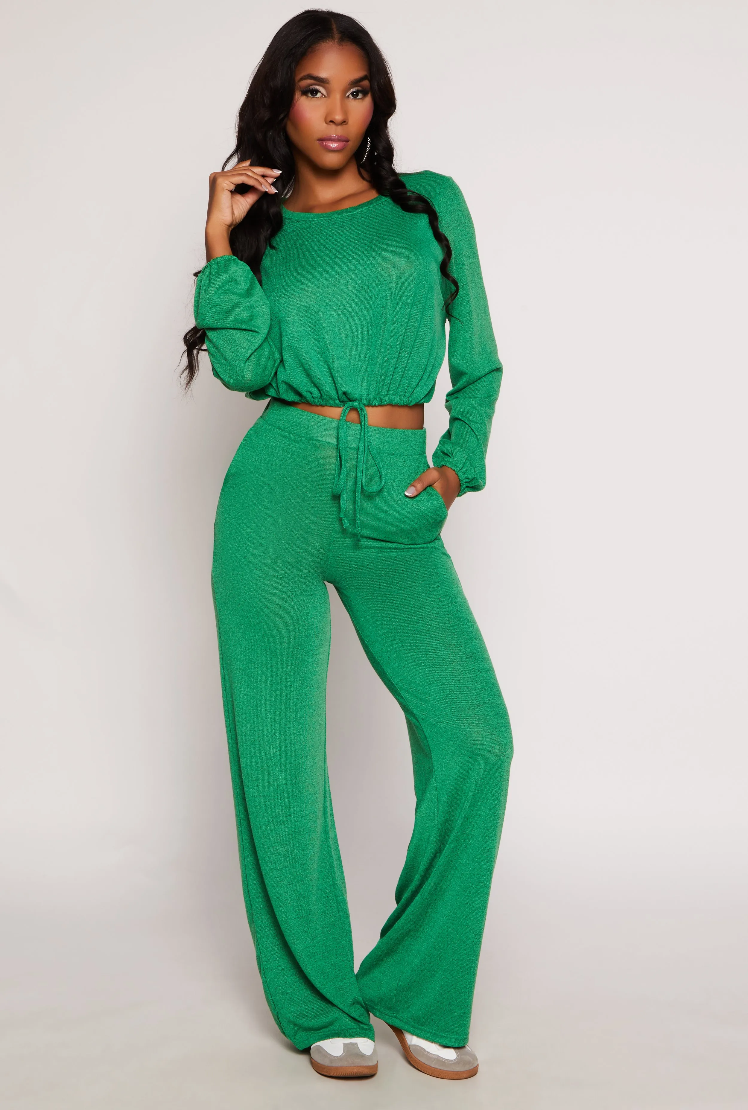 Daisy Drawstring Hem Long Sleeve Crop Top sold by Rainbow product image thumbnail 2