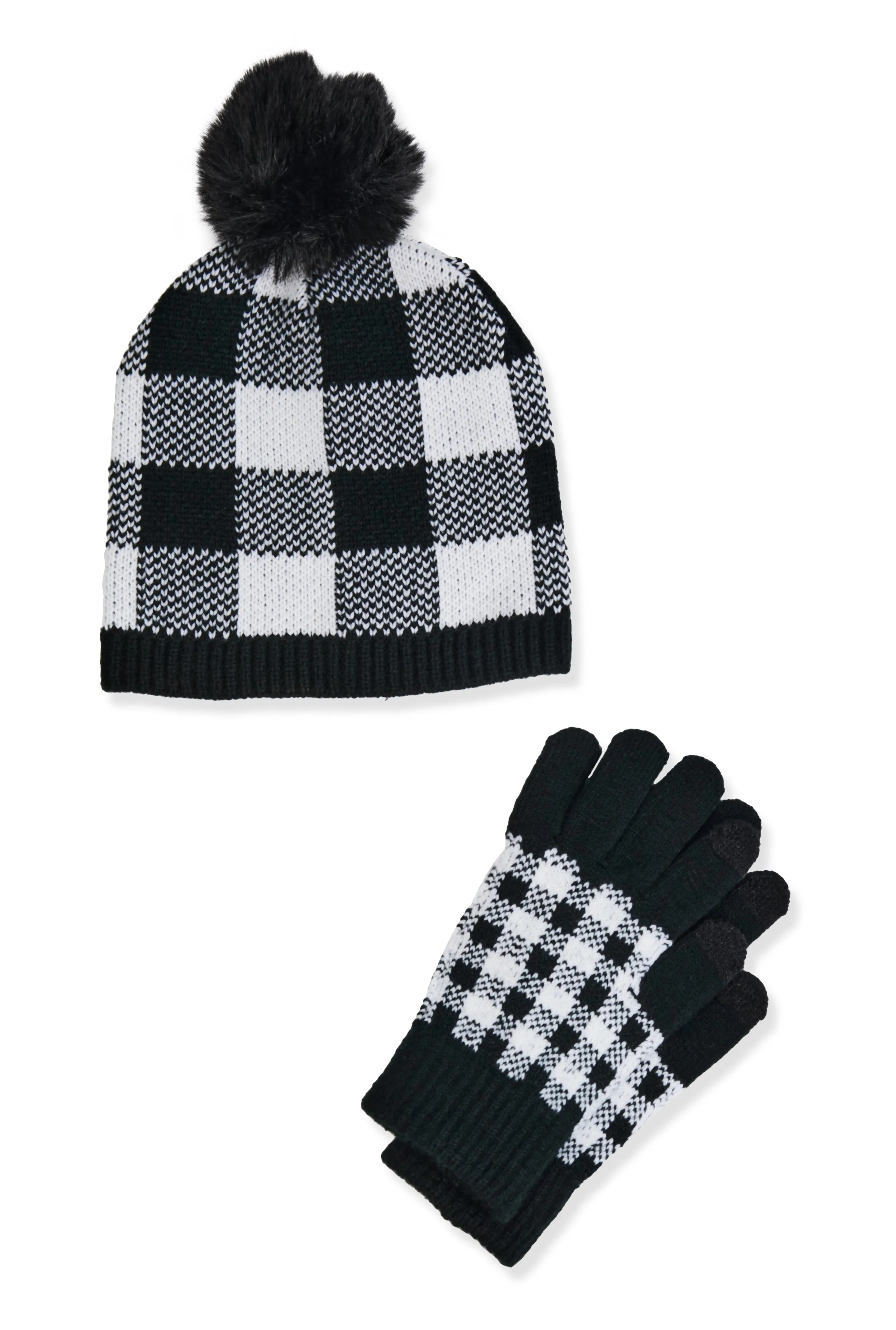 Buffalo Plaid Pom Pom Beanie and Gloves Set sold by Rainbow product image thumbnail 2
