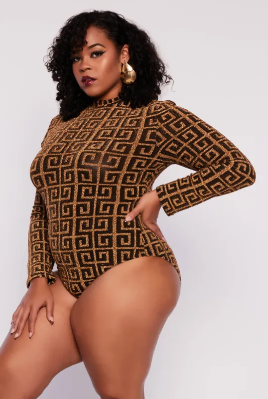 Plus Size Lurex Greek Key Bodysuit sold by Rainbow