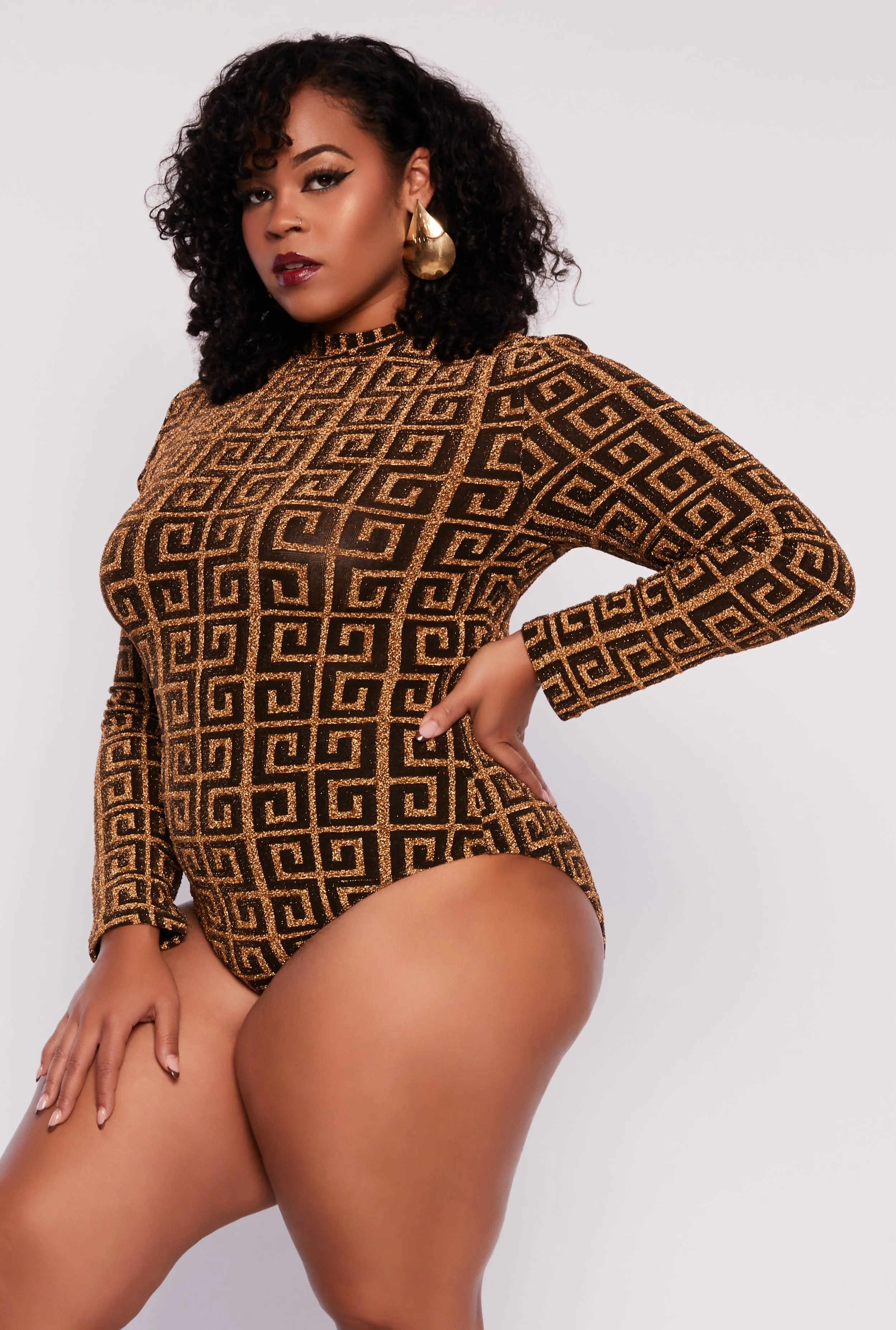Plus Size Lurex Greek Key Bodysuit sold by Rainbow