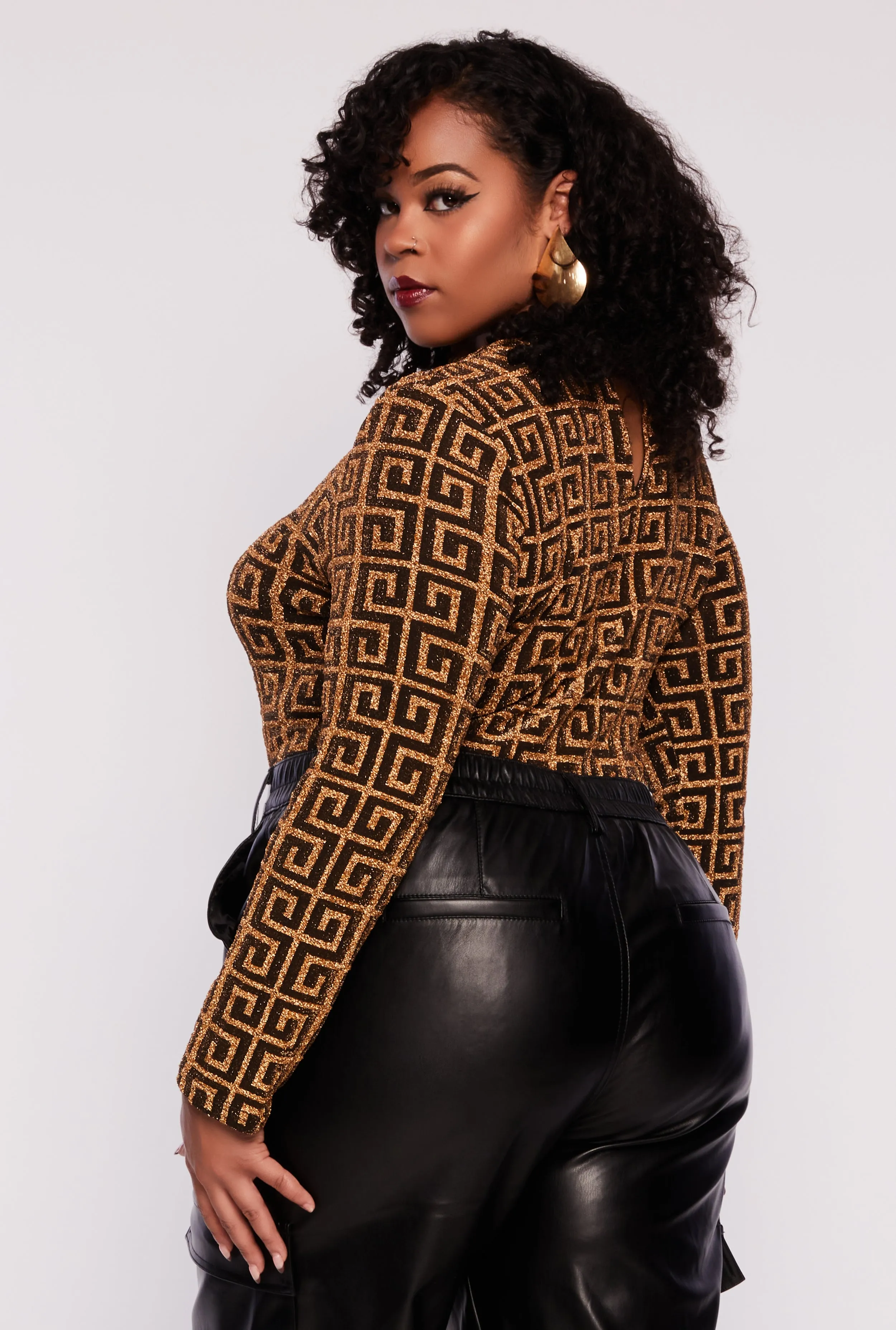 Plus Size Lurex Greek Key Bodysuit sold by Rainbow product image thumbnail 3