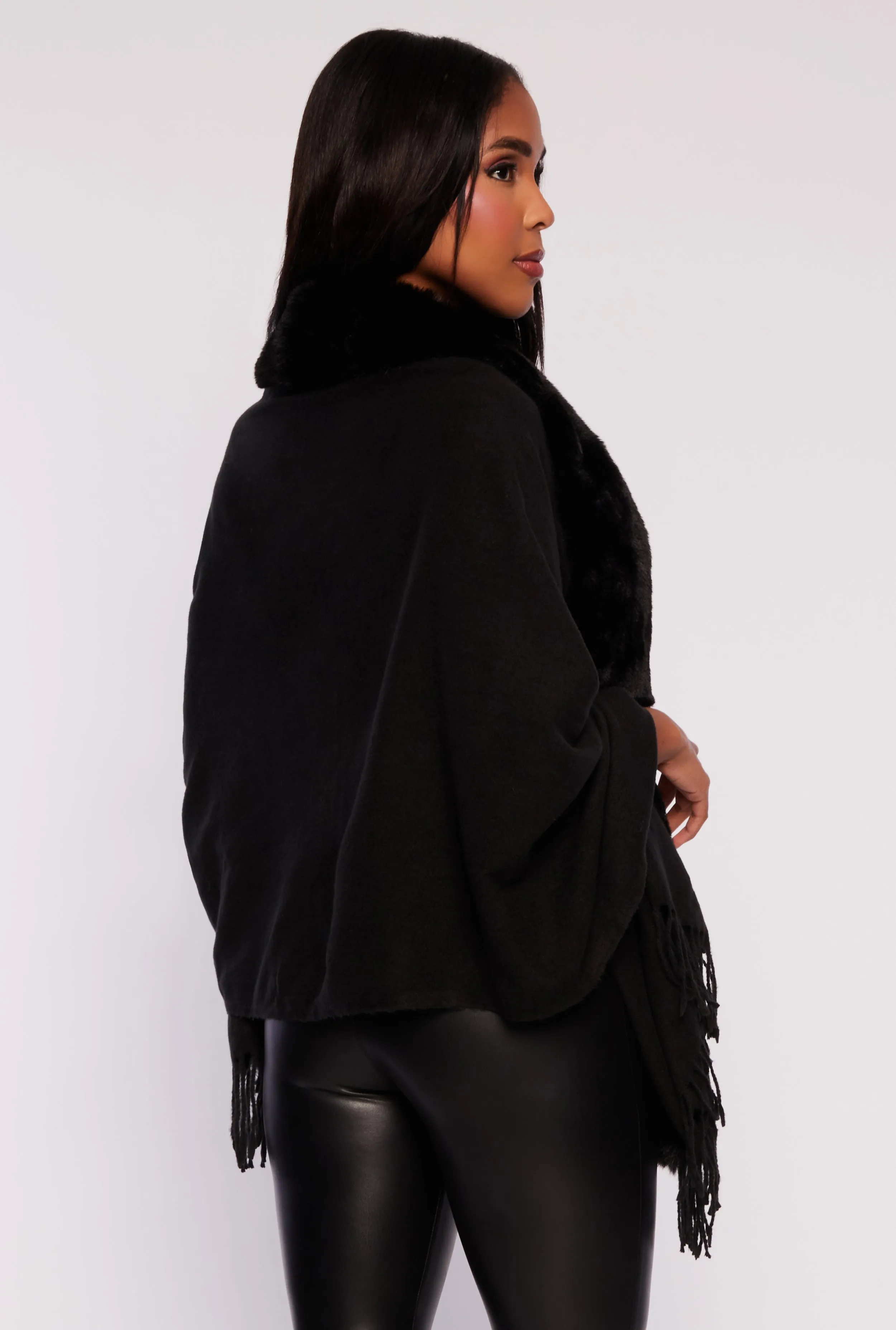 Faux Fur Collar Fringe Ruana sold by Rainbow product image thumbnail 3