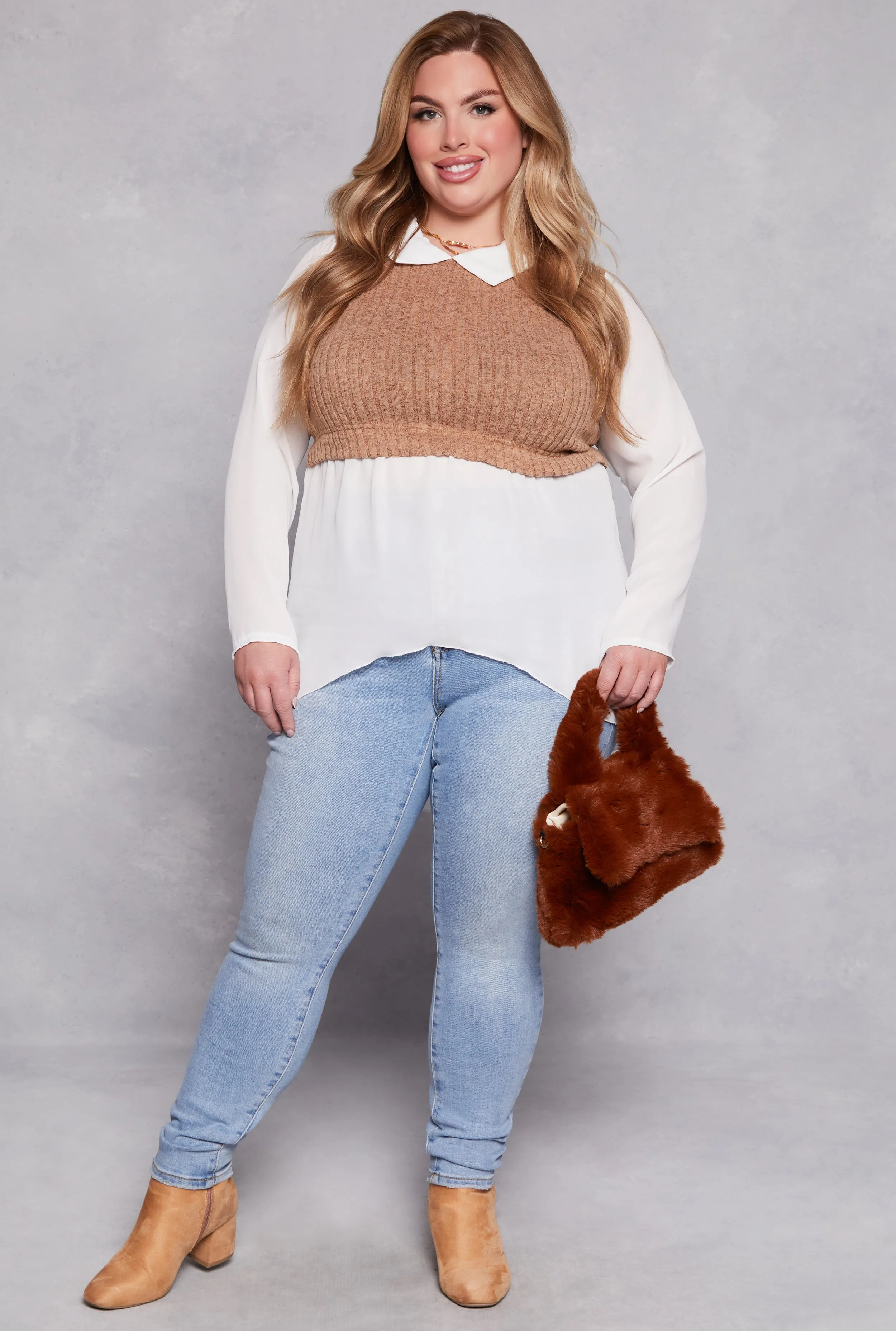 Plus Size Brushed Knit Sweater Vest Blouse sold by Rainbow product image thumbnail 2