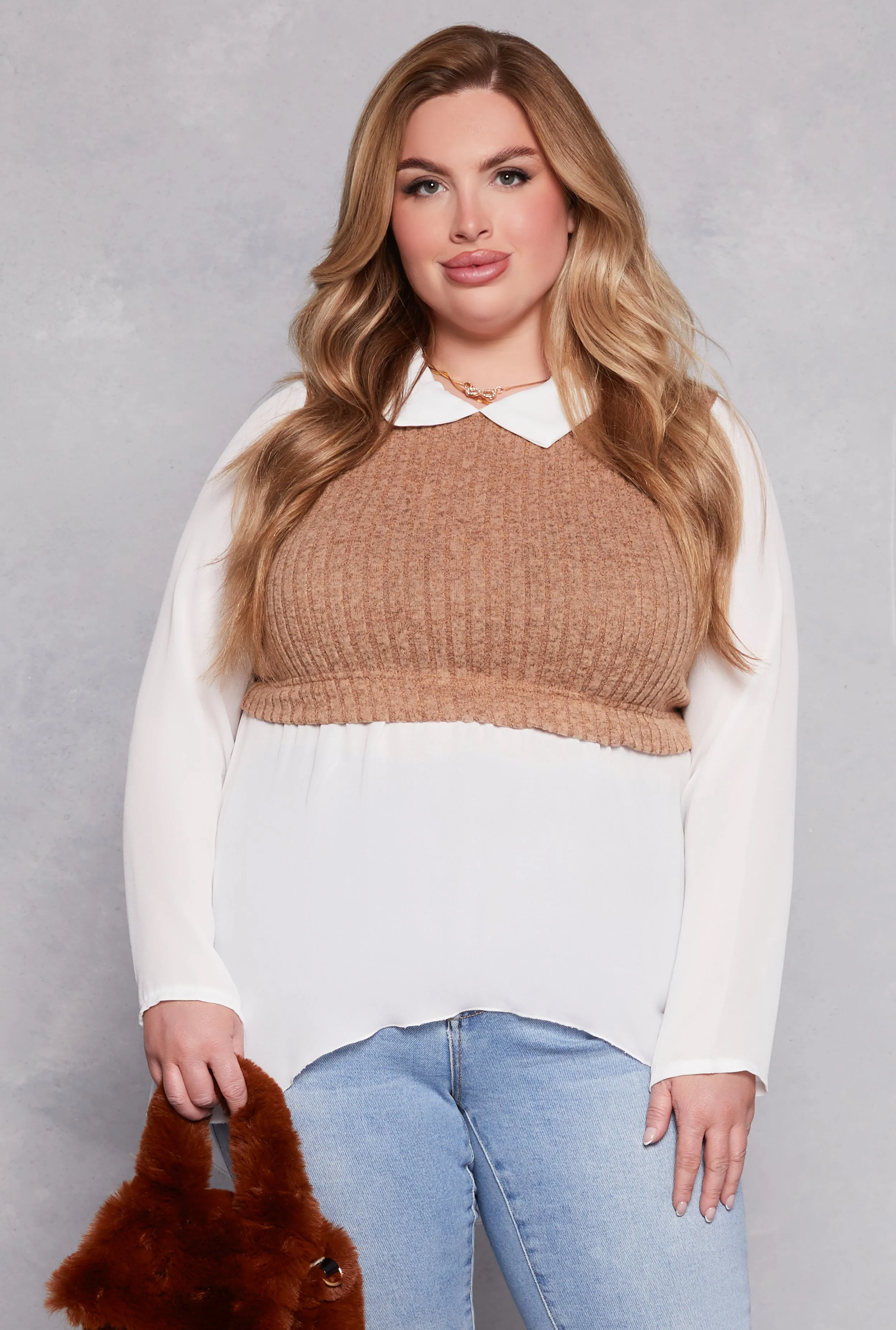 Plus Size Brushed Knit Sweater Vest Blouse sold by Rainbow